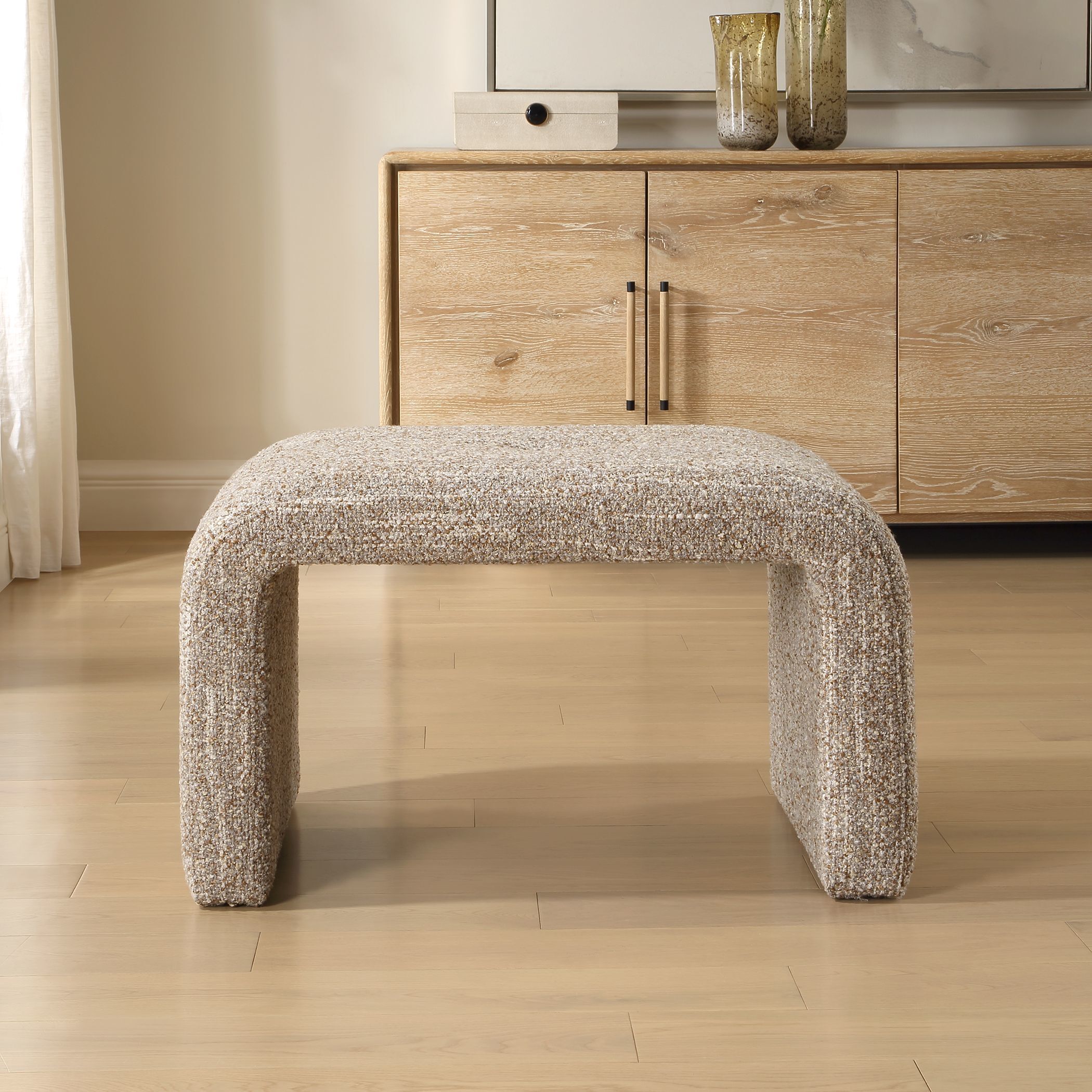 Leora Caramel and Gray Boucle Bench