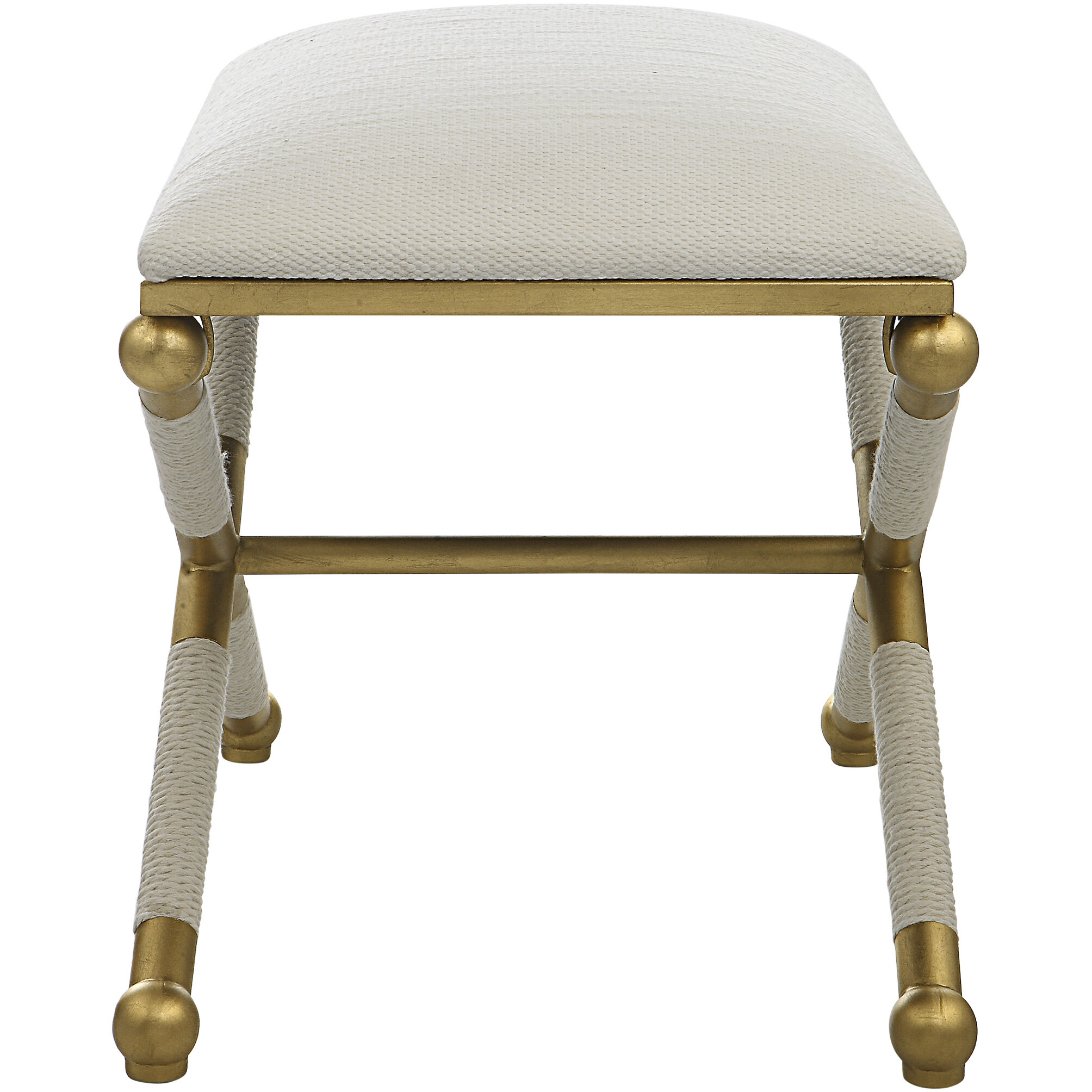 Socialite Gold Leaf and White Rope with White Fabric Bench