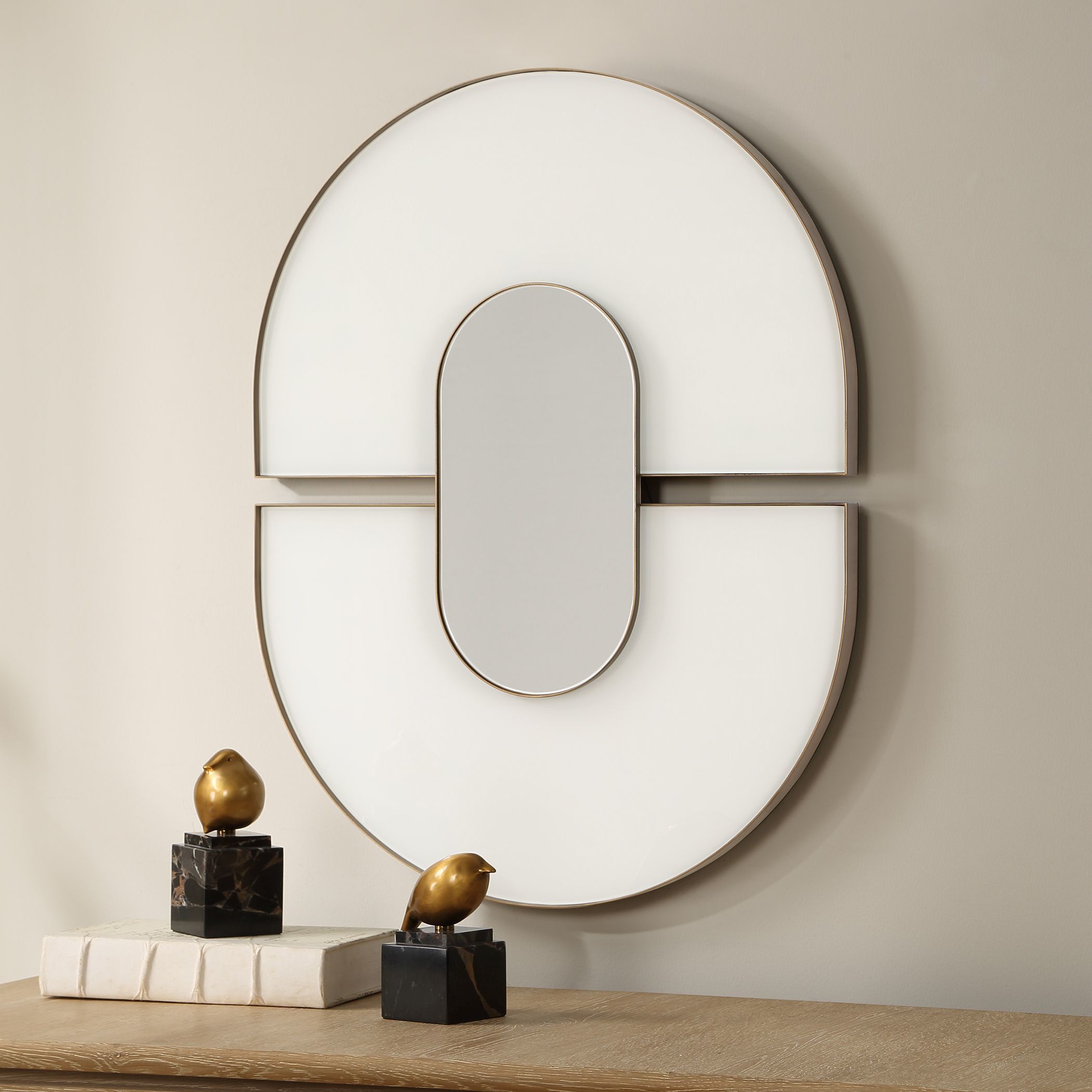 Encase 30.5 X 23.5 inch White Glass and Antique Gold Mirror