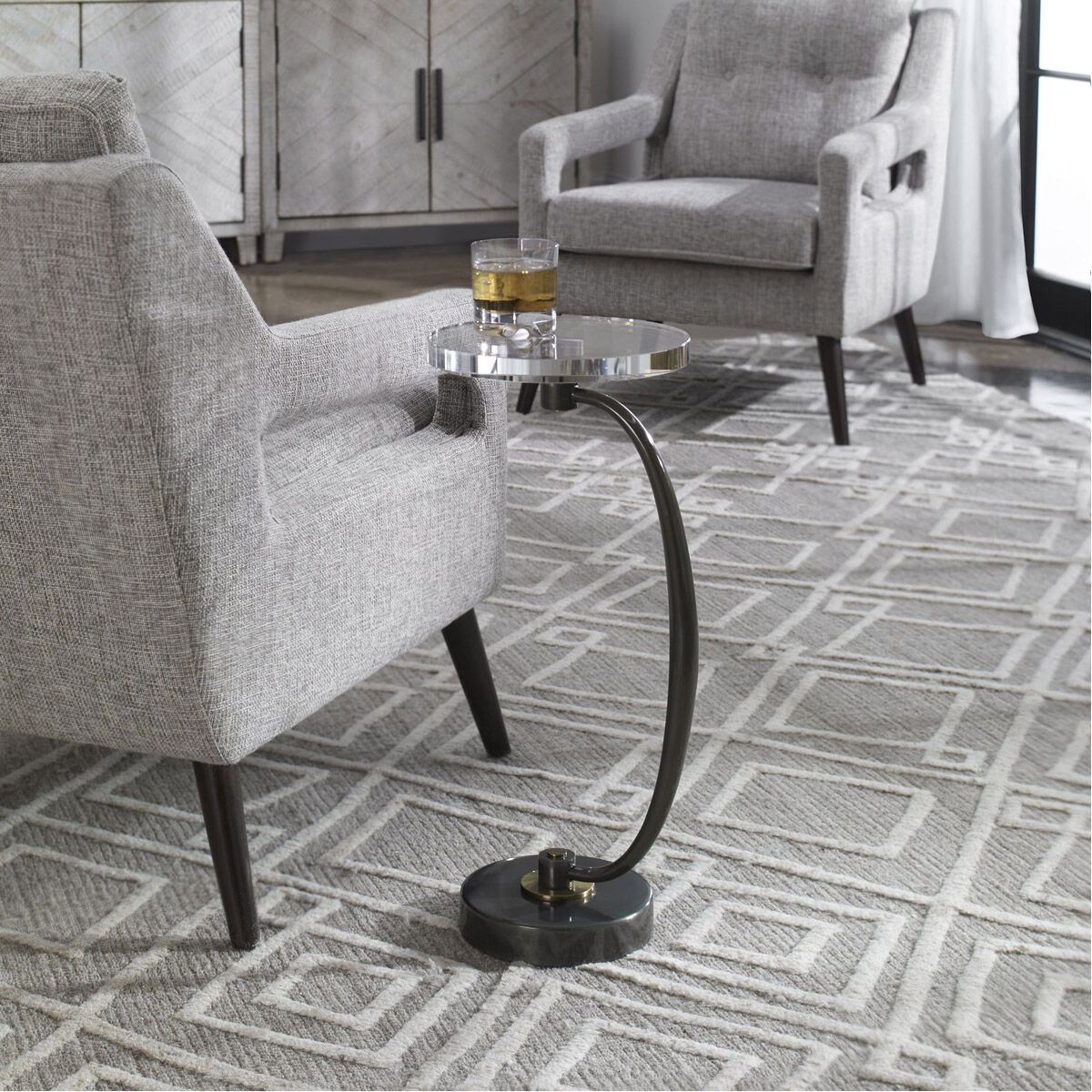 Waveney 27 X 12 inch Dark Bronze and Antique Brass with Crystal Drink Table