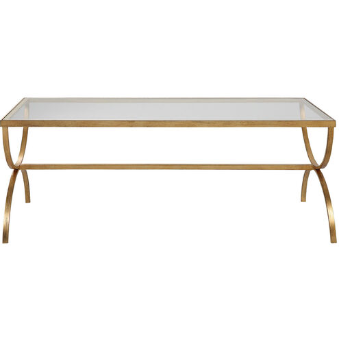 Crescent 48 X 18 inch Antiqued Gold and Tempered Glass Coffee table