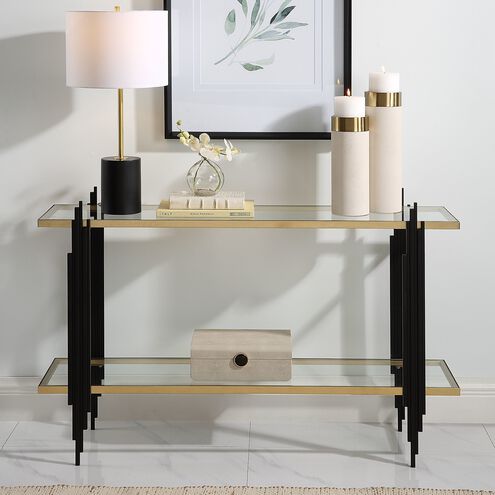 Empire 52 inch Gold Leaf and Matte Black with Clear Glass Console Table