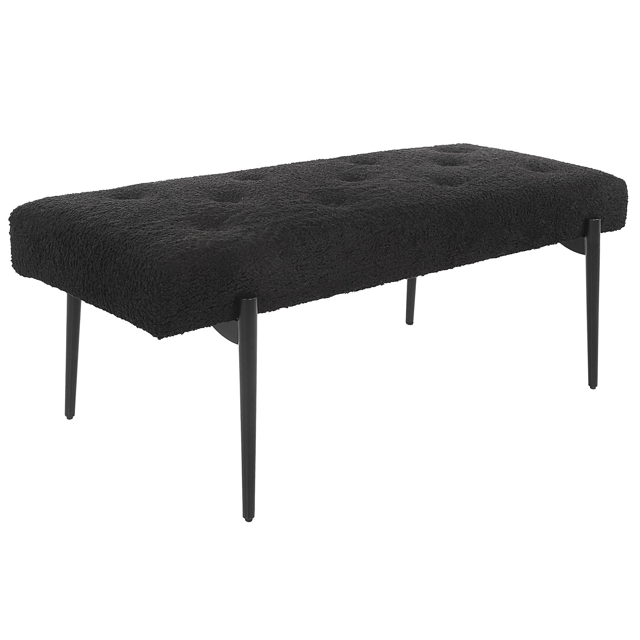 Olivier Black Faux Shearling and Satin Black Bench