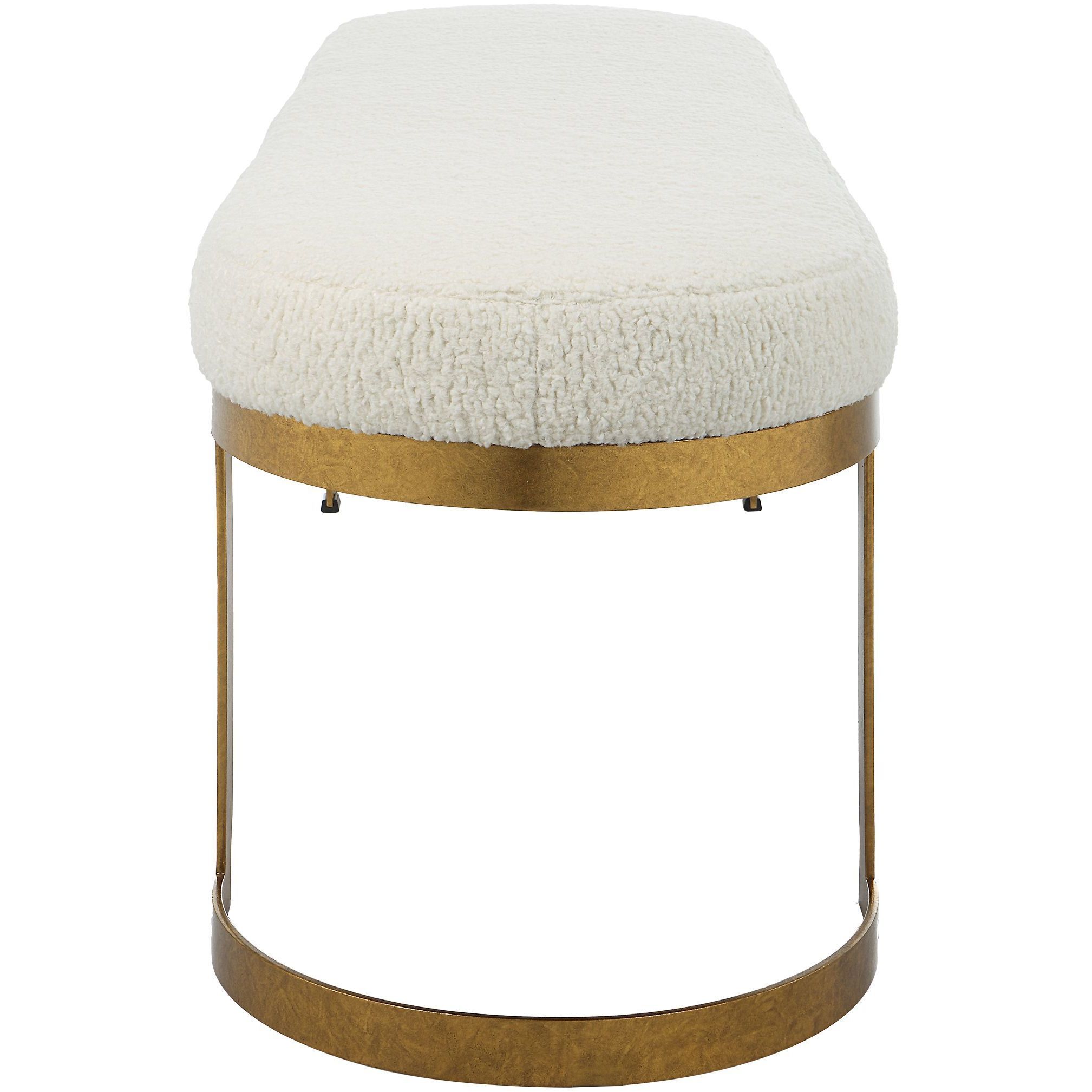 Infinity Antique Gold Leaf and Natural Faux Shearling Bench