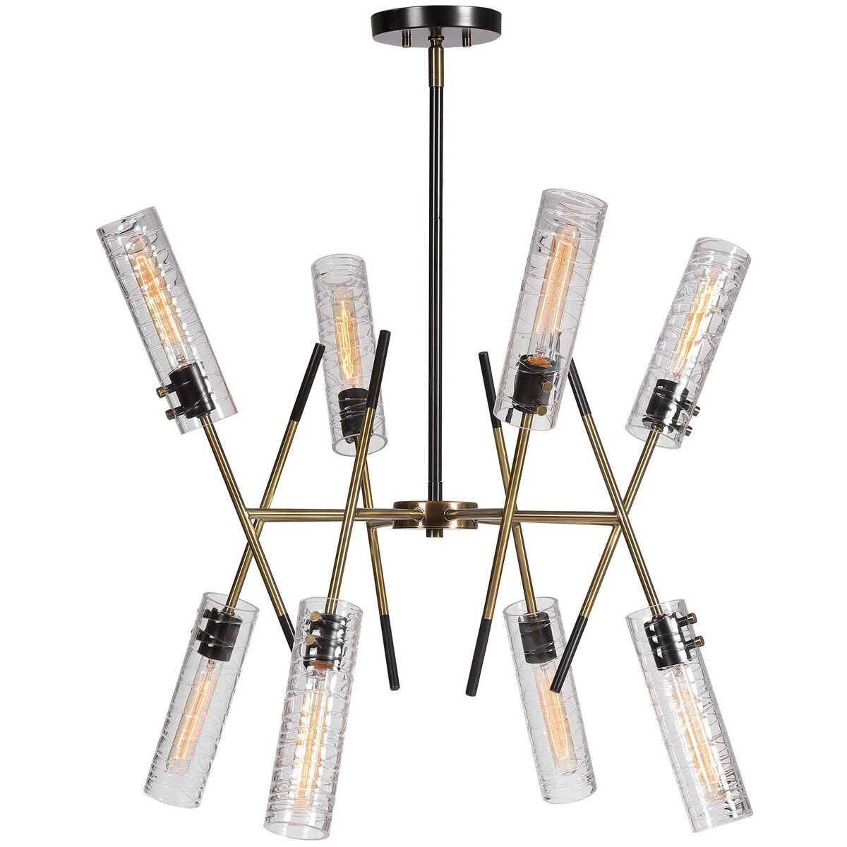 Telesto 8 Light 32 inch Texture Black and Antique Brass Linear Pendant Ceiling Light