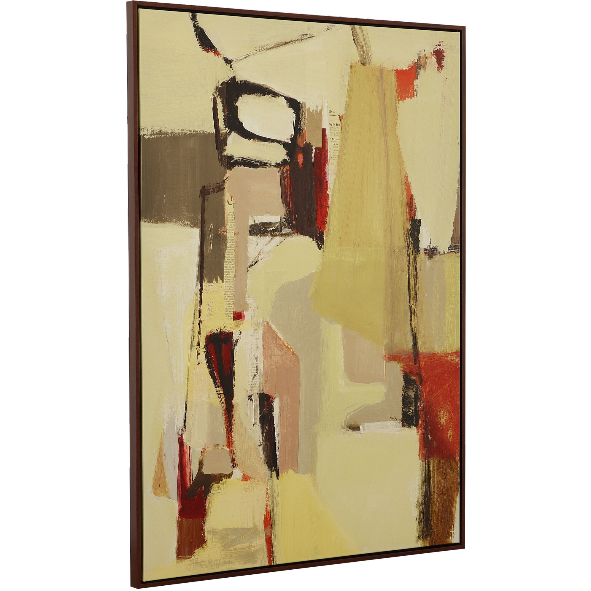 Peaches Beige and Red with Taupe Framed Canvas Abstract Art