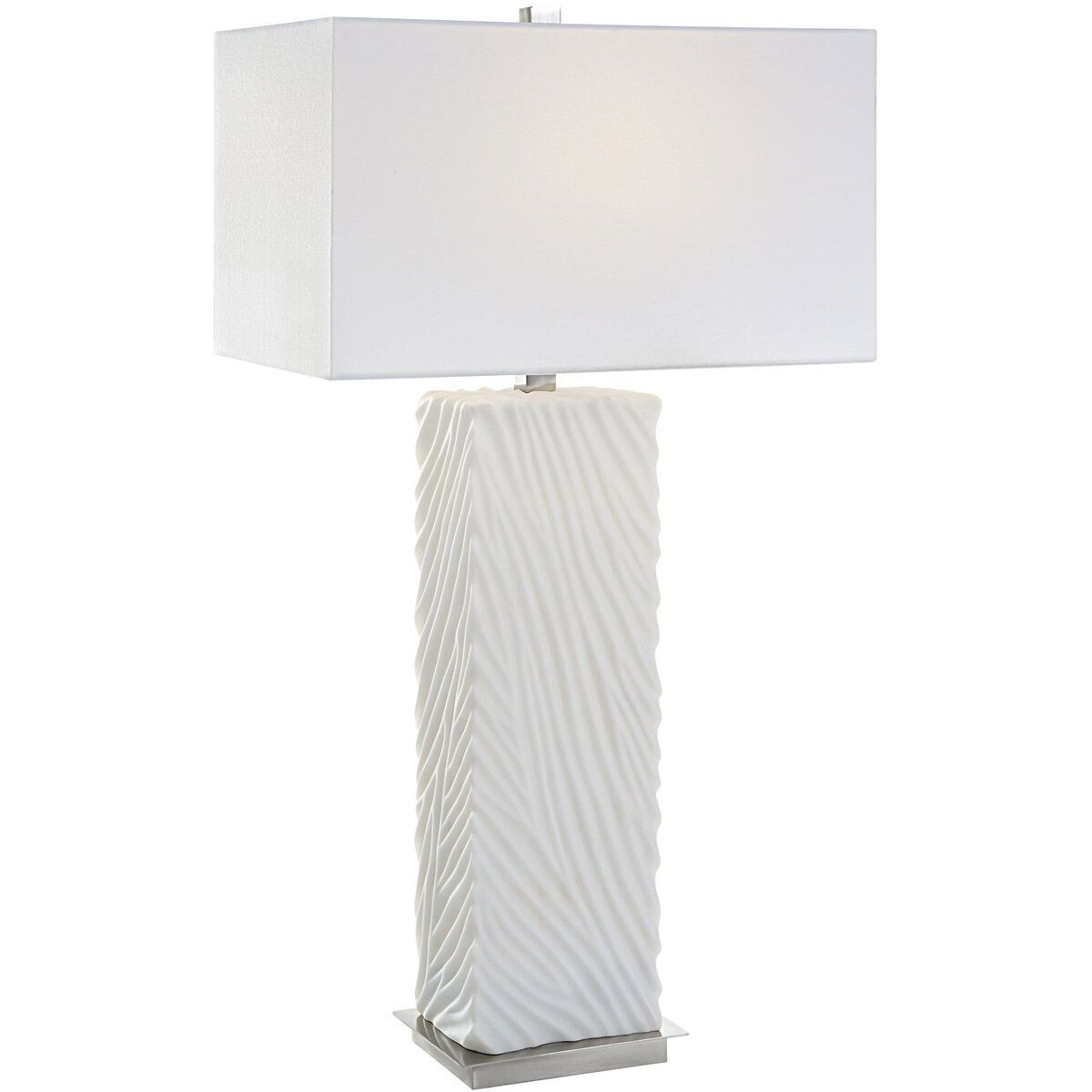 Pillar 32 inch 150.00 watt Granulated White Marble and Brushed Nickel Table Lamp Portable Light