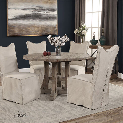 Delroy Distressed Hand-Sanded Stone Ivory Nubuck Leather Armless Chairs, Set of 2