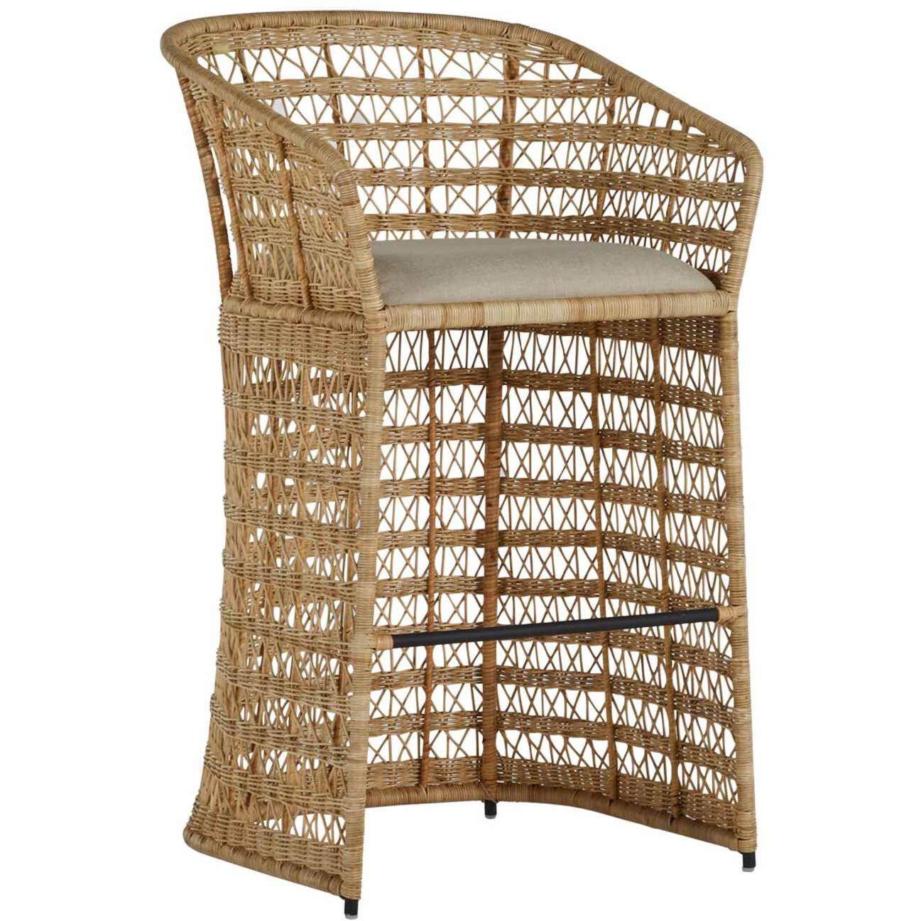 Libby 41 inch Natural Rattan / Dark Grey Metal / Vienna Custard Bar Counter Stool