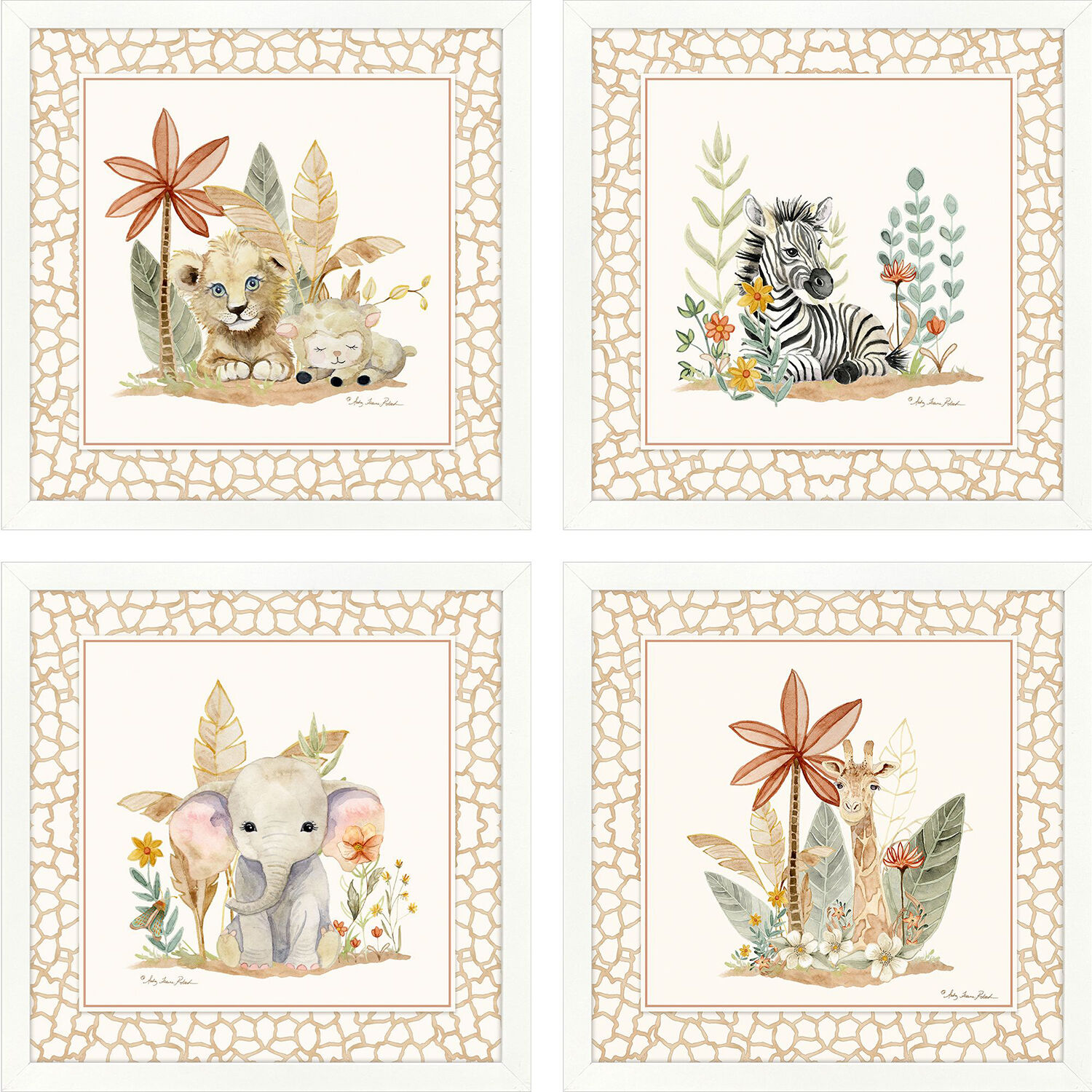 Youthful Animals Green and Beige and Neutral Framed Art, Propac