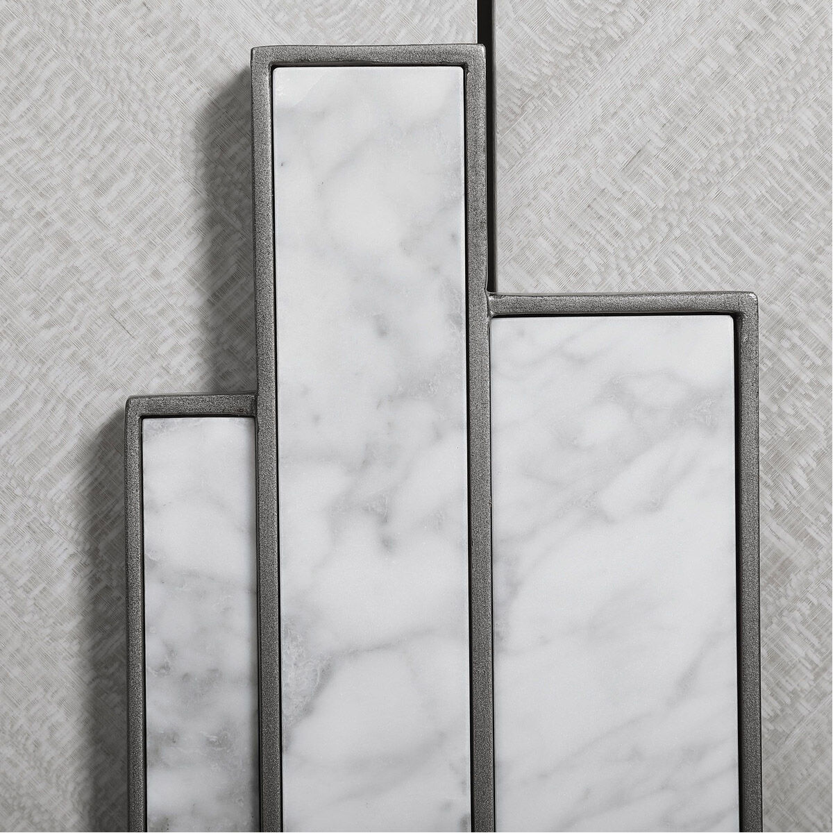 Viela Soft Gray with White Marble and Brushed Silver 2 Door Cabinet