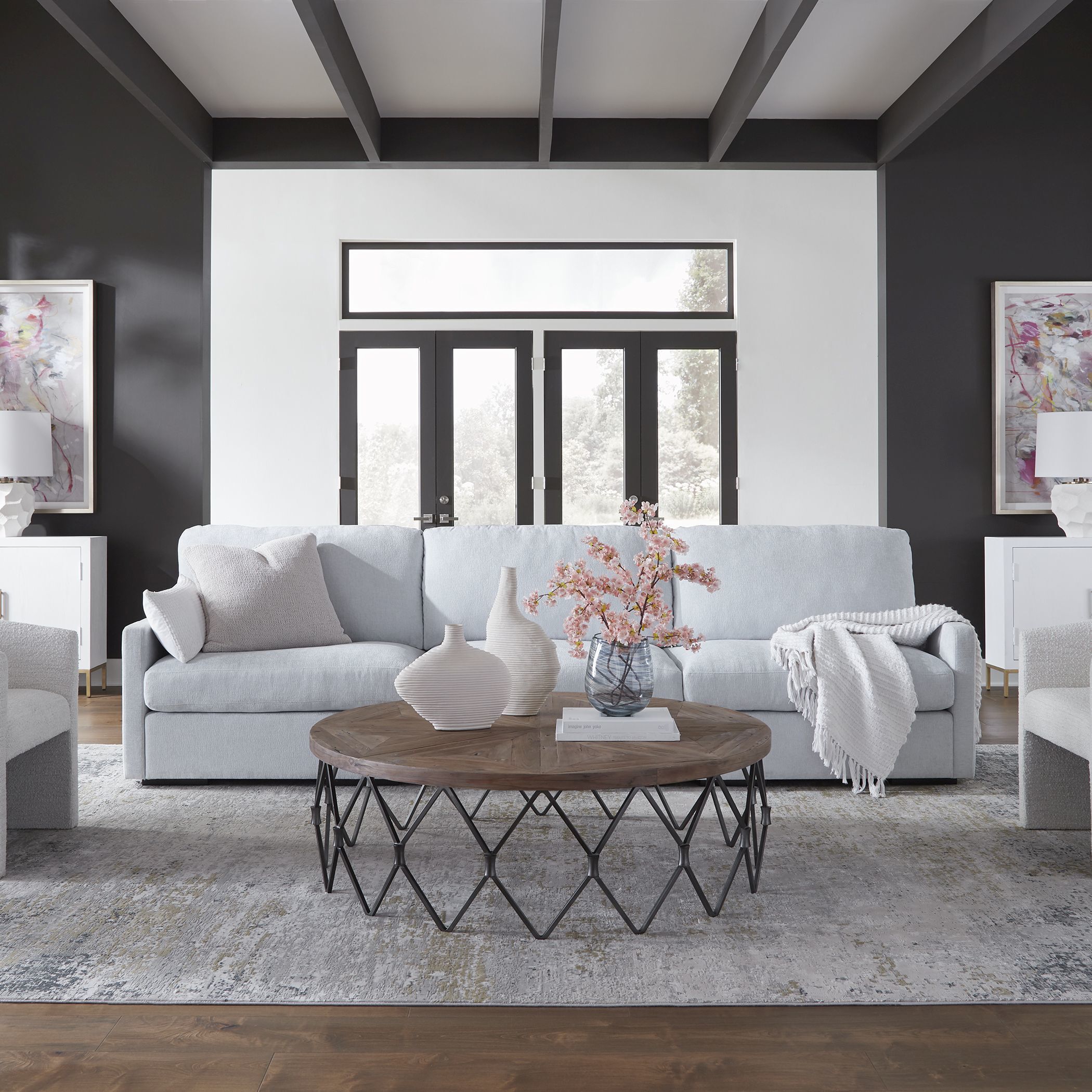 Refuge Light Cloud Blue Polyester Sofa, Armless