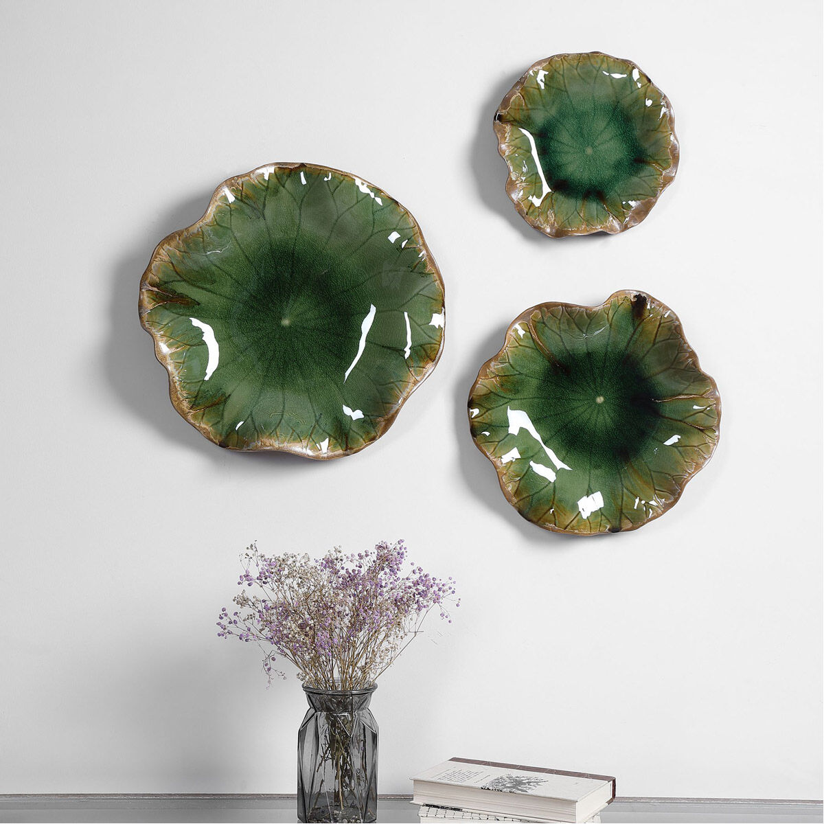 Abella Glazed Forest Green with Brown Wall Decor, Set of 3