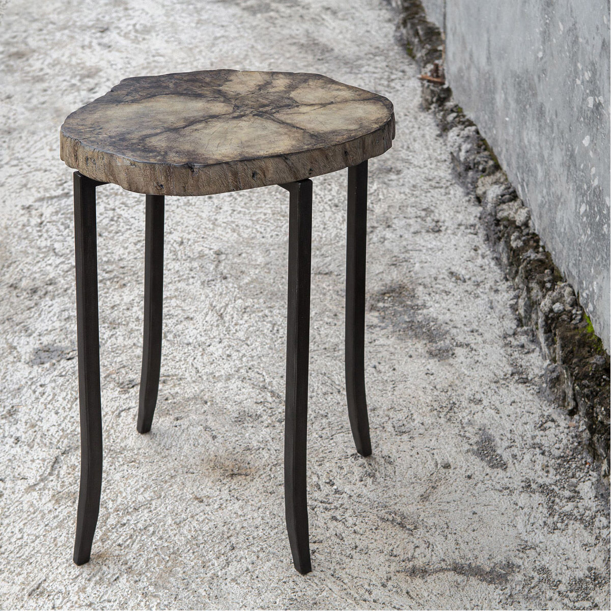 Stiles 23 X 19 inch Aged Iron and Suar Wood with Rich Petrified Finish Accent Table