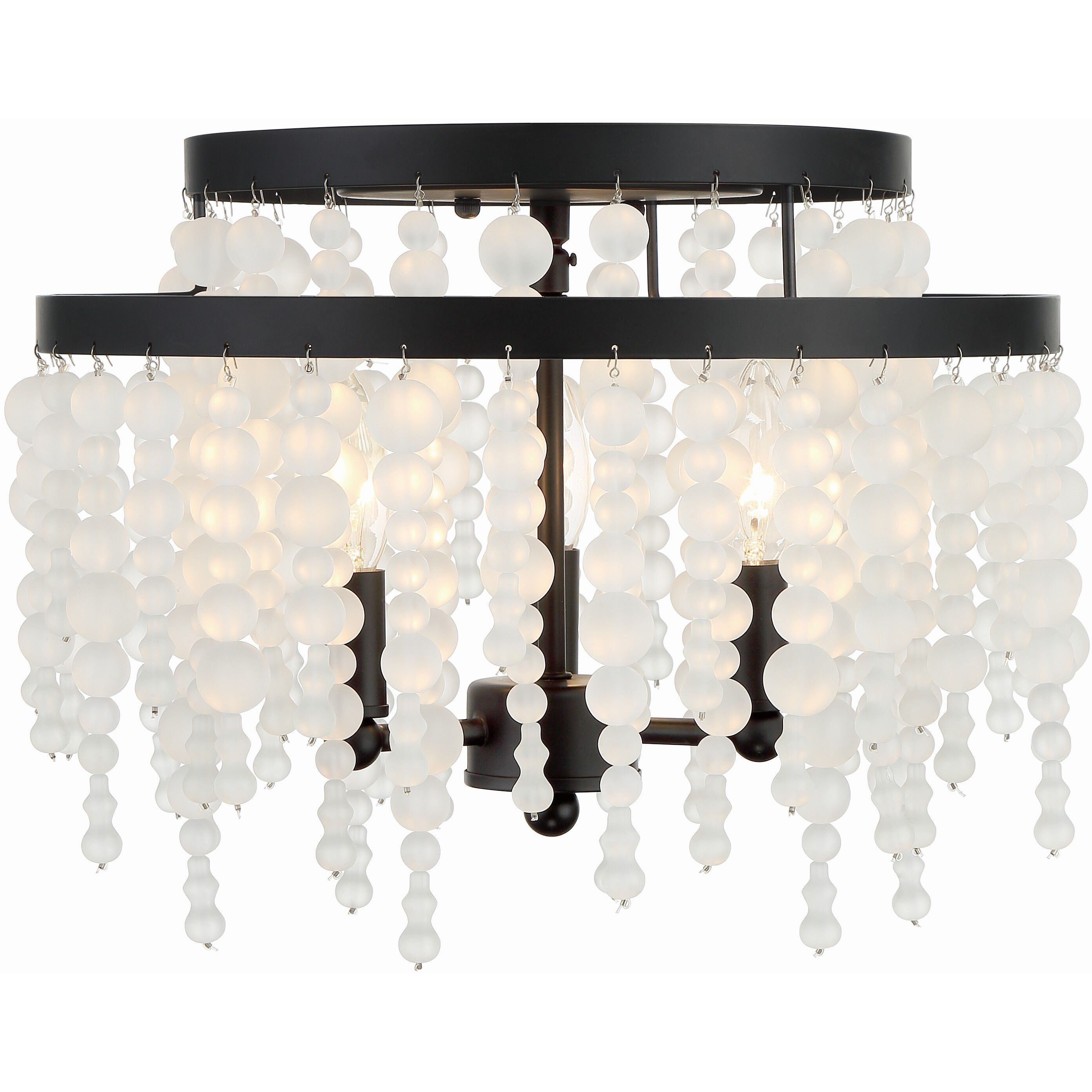 Poppy 3 Light 15 inch Matte Black Semi Flush Ceiling Light in Black Forged