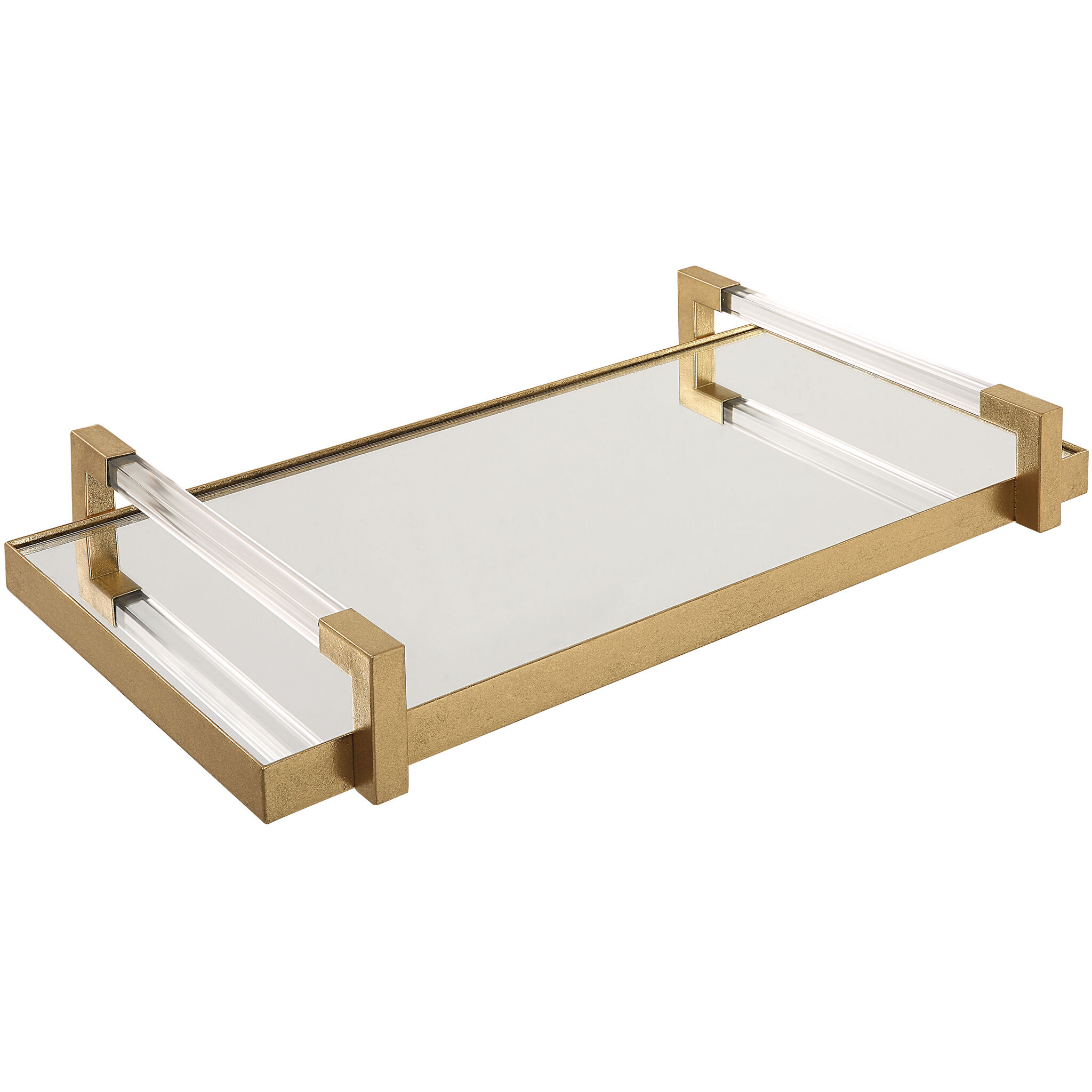Deki Antiqued Gold Leaf and Clear Acrylic Mirrored Tray