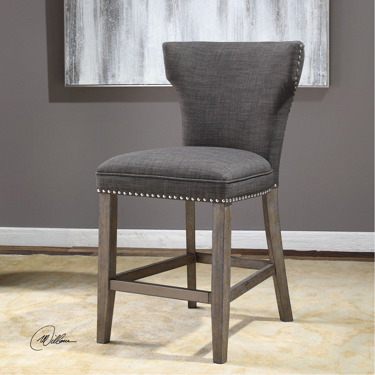 Arnaud 40 inch Warm Charcoal Gray with Honey Stained Gray Wash Counter Stool