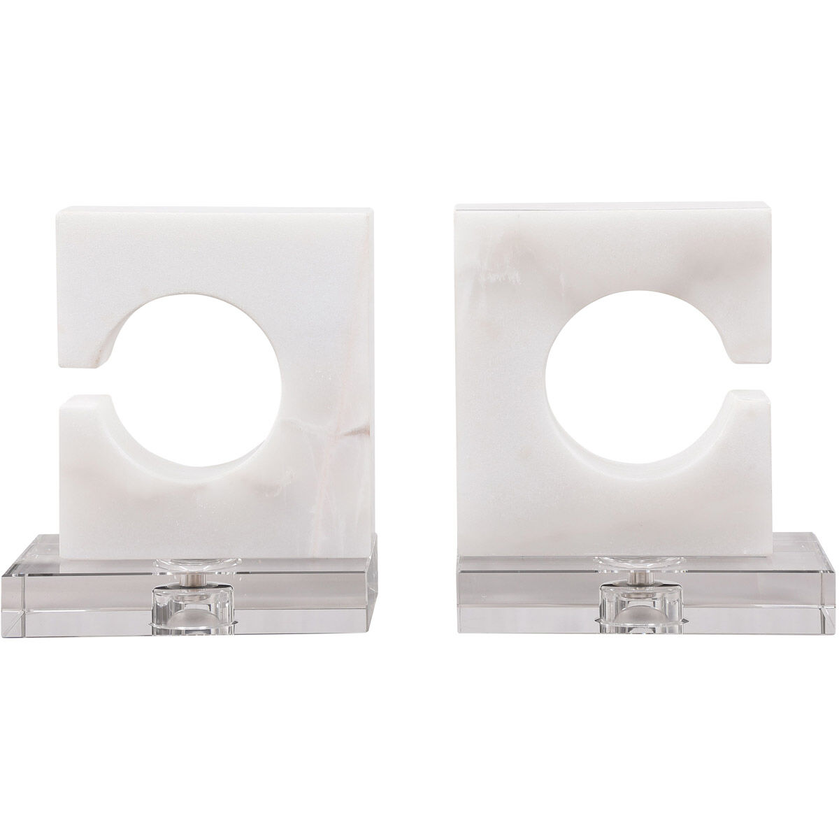 Clarin 7 inch White and Gray Marble with Crystal Bookends, Set of 2