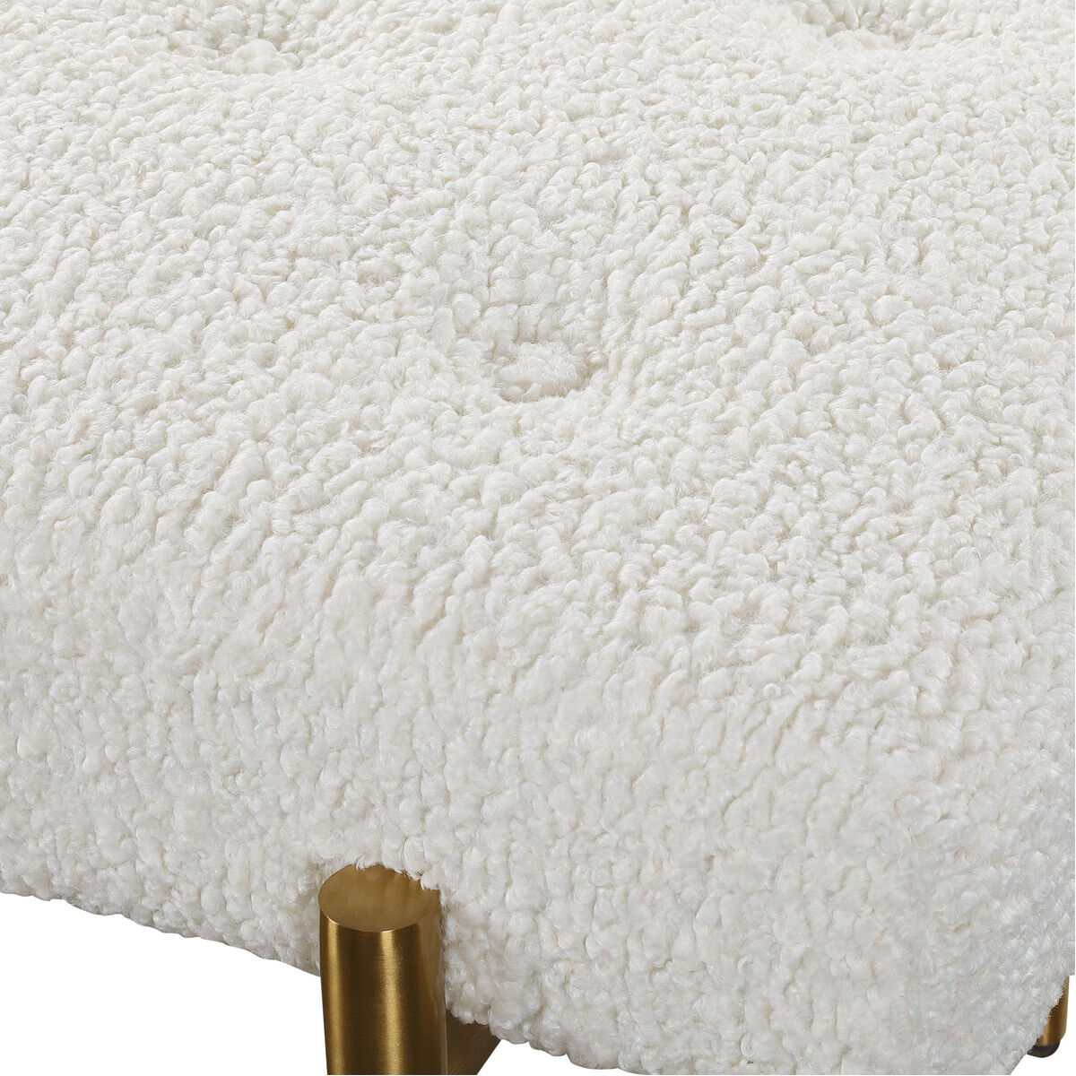 Olivier White Faux Shearling and Antique Brushed Brass Bench