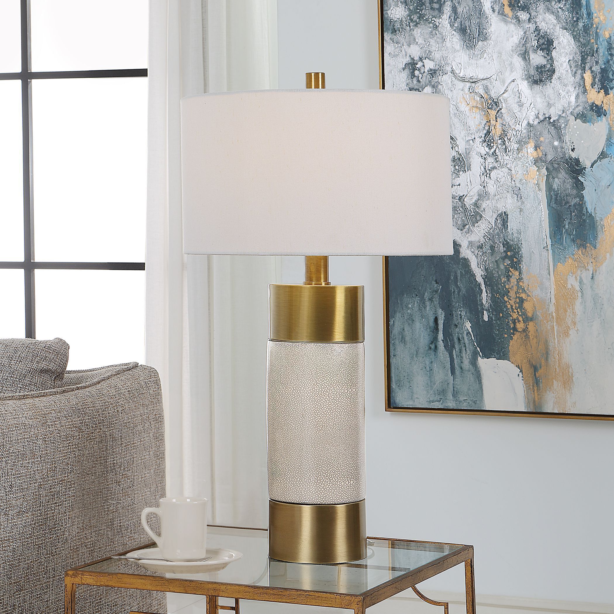 Adelia 31 inch 150.00 watt Brushed Brass and Ivory Crackle Glaze Table Lamp Portable Light
