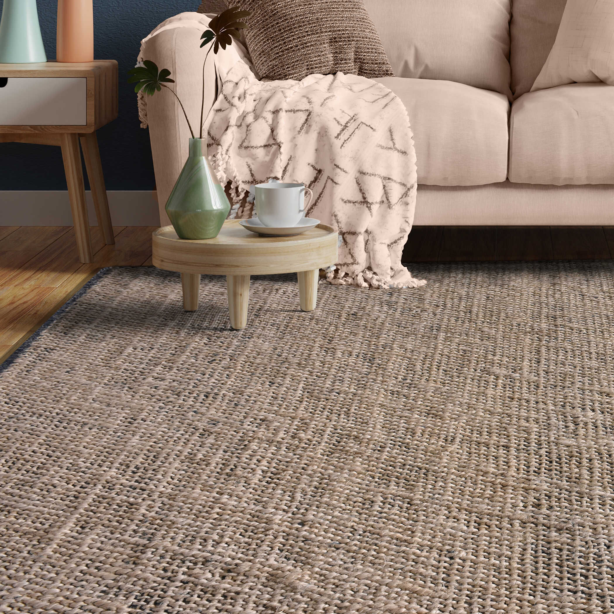 Hayden 120 X 96 inch Ivory Jute and Blue Denim Rug, 8ft x 10ft