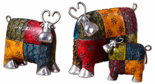 Colorful Cows Multiple Tones Of Green Red Blue And Orange Figurines
