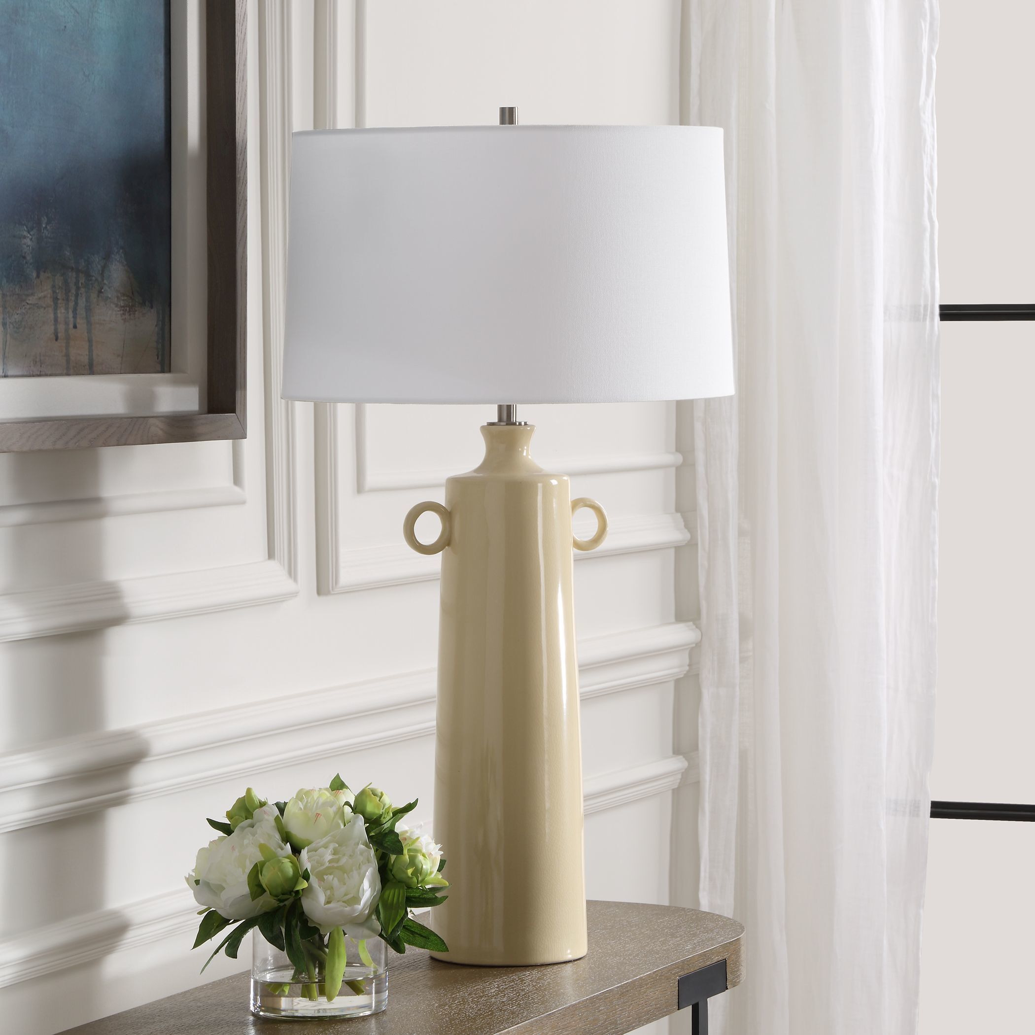 Florero 32 inch 150.00 watt Pale Yellow Crackled Glaze and Brushed Nickel Table Lamp Portable Light