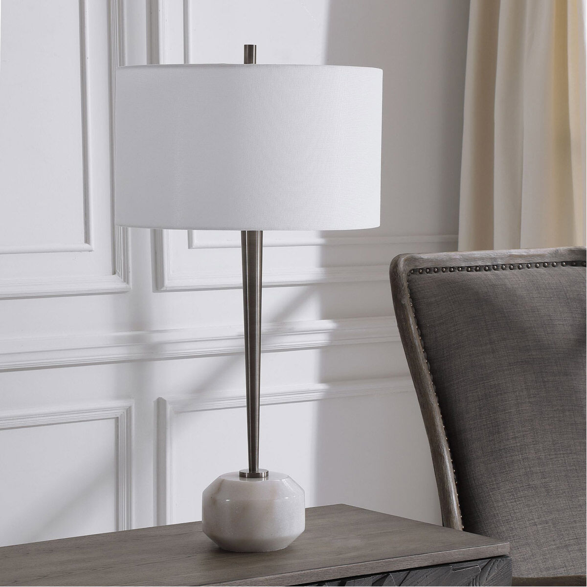 Danes 30 inch 100.00 watt Black Nickel and White Marble Table lamp Portable Light