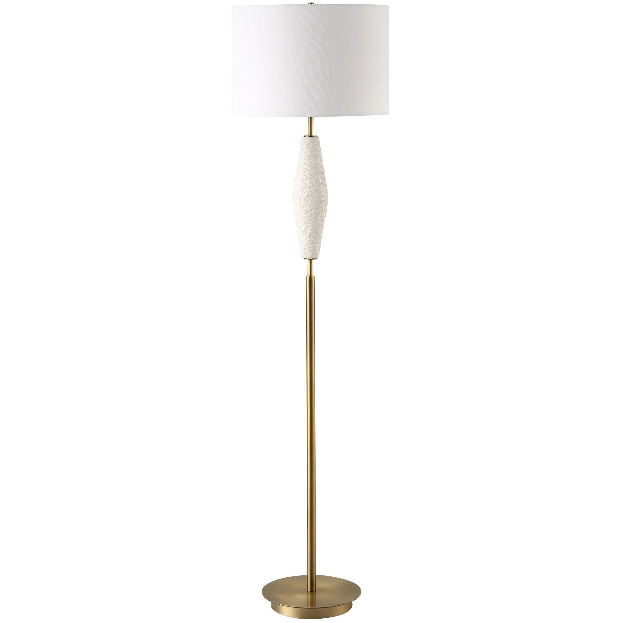 Quite The Buzz 65.5 inch 150.00 watt Textured White Ceramic and Antique Brass Floor Lamp Portable Light