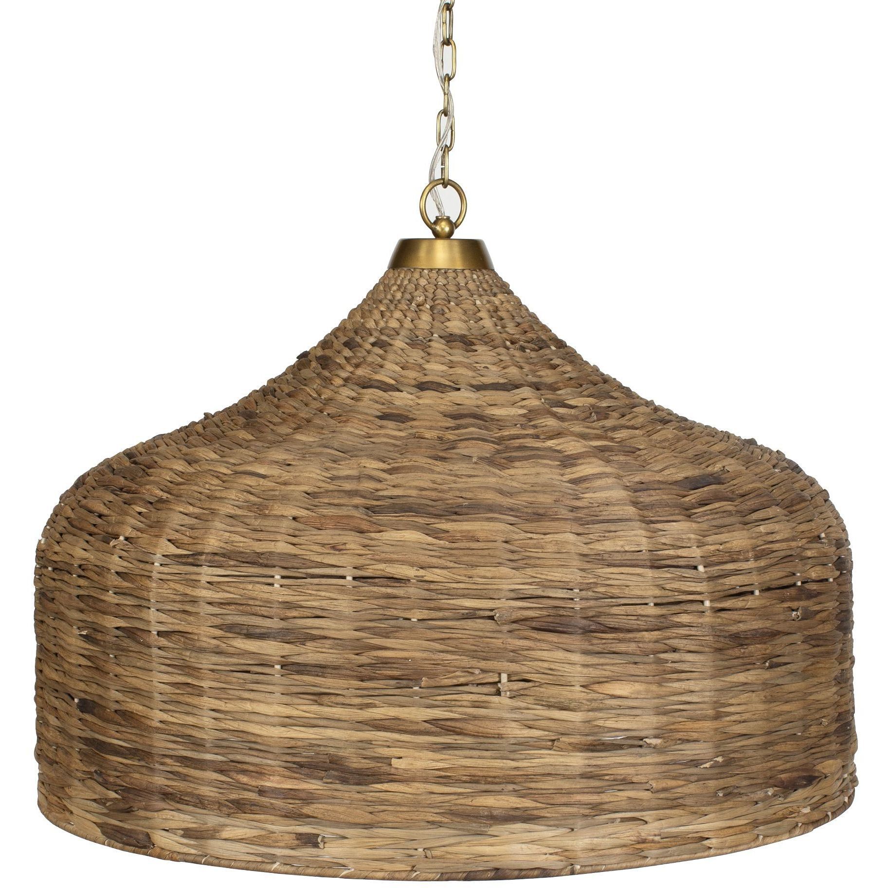 Tauranga 5 Light 30 inch Antique Brass and Natural Woven Pendant Ceiling Light