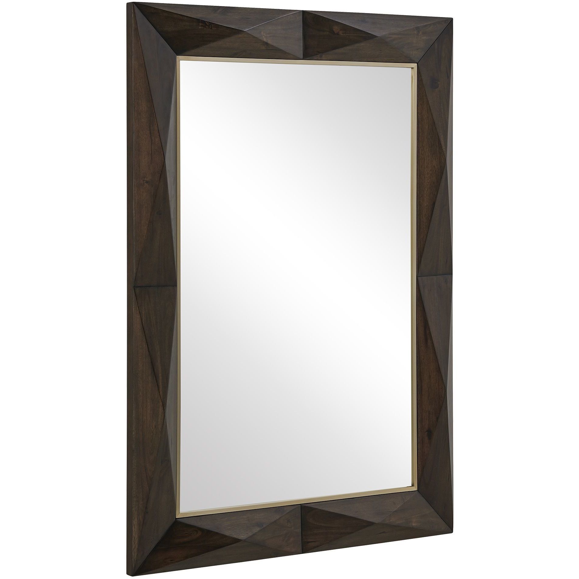 Diamond In The Rough 45 X 33 inch Dark Walnut Stain and Brass Mirror