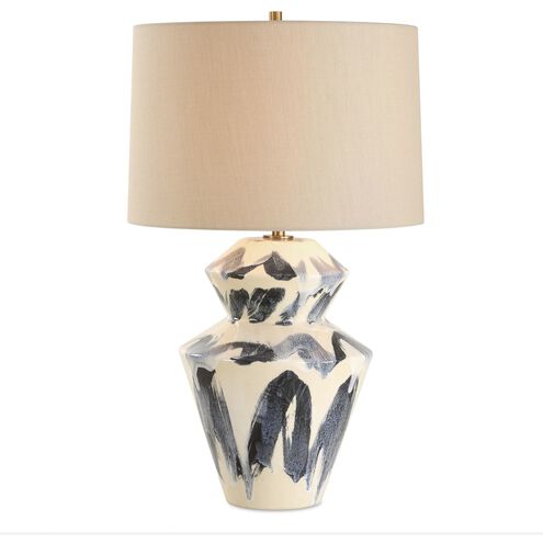 Oranda 28.5 inch 150.00 watt Blue and Cream with Antique Brass Table Lamp Portable Light