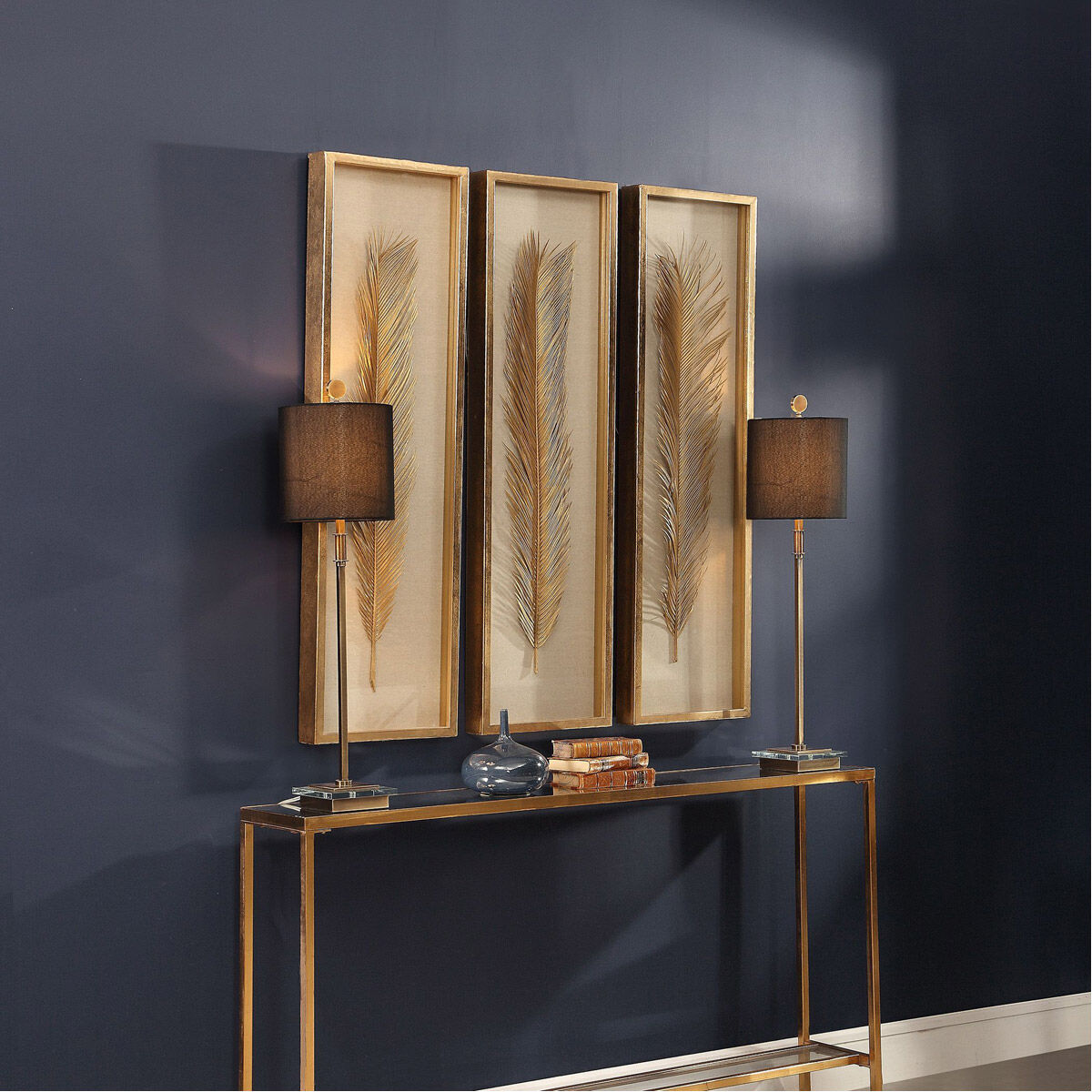 Palma Gold and Neutral Linen with Gold Leaf Shadow Boxes, Set of 3