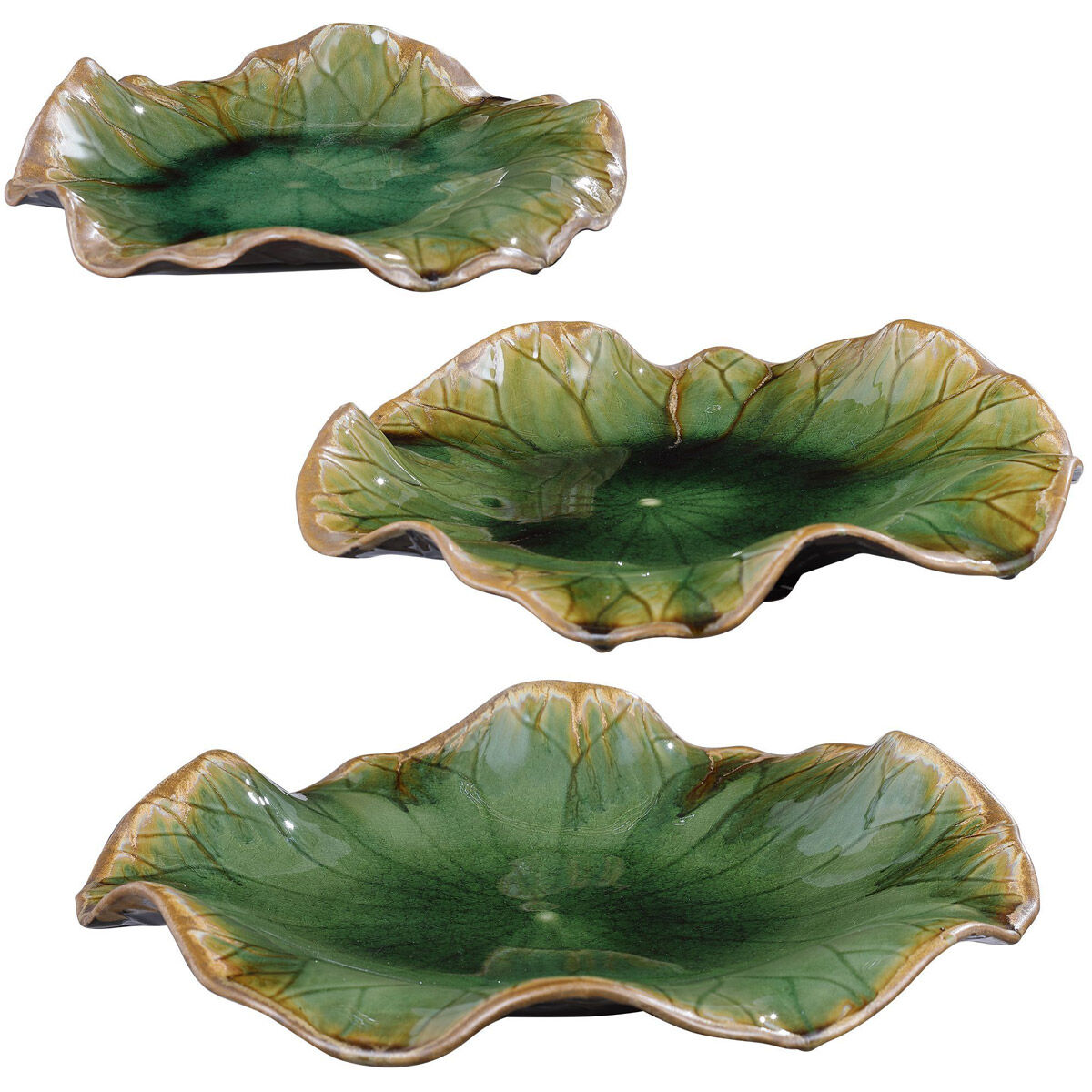 Abella Glazed Forest Green with Brown Wall Decor, Set of 3