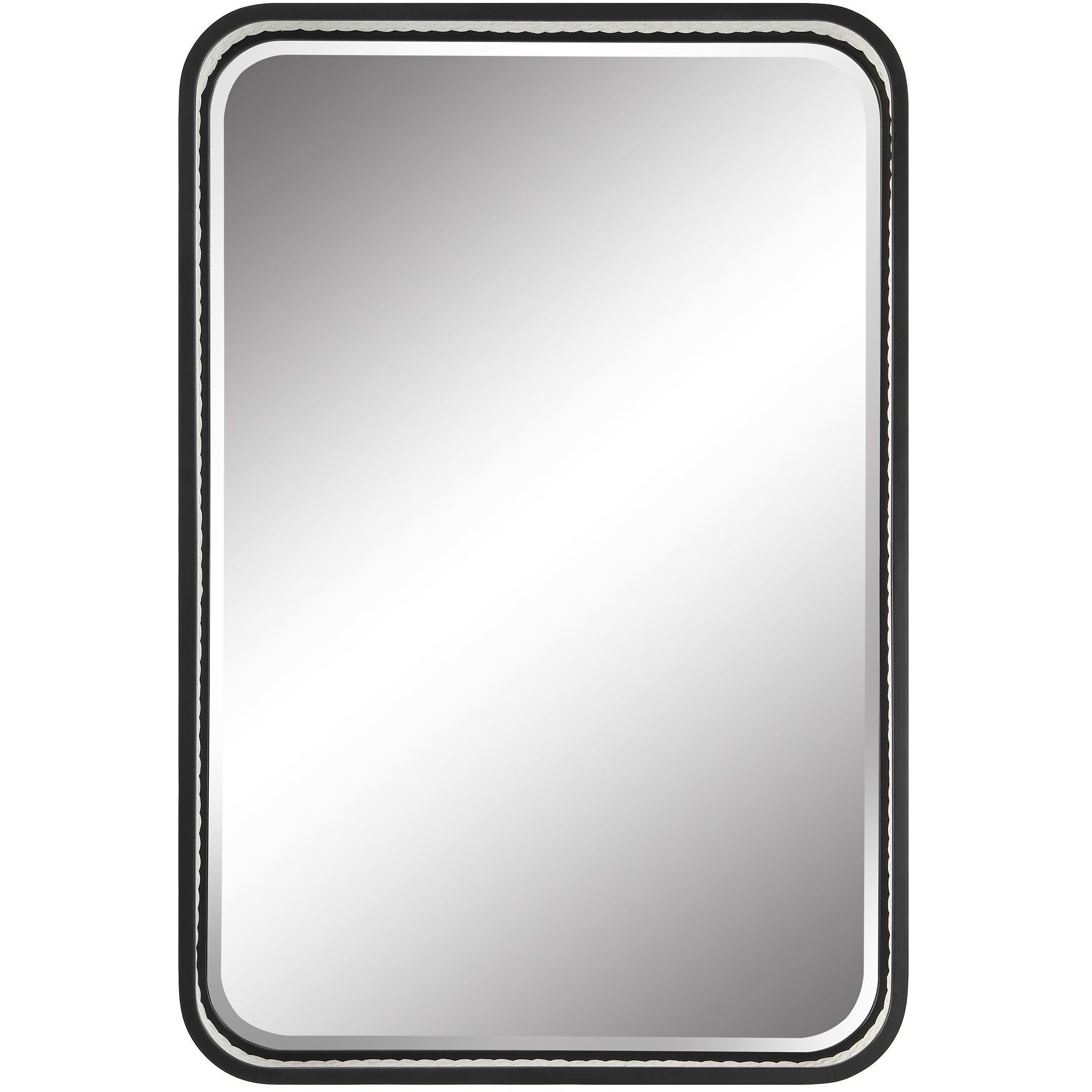 Santa 36 X 25 inch Satin Black with Braided White Rope Mirror