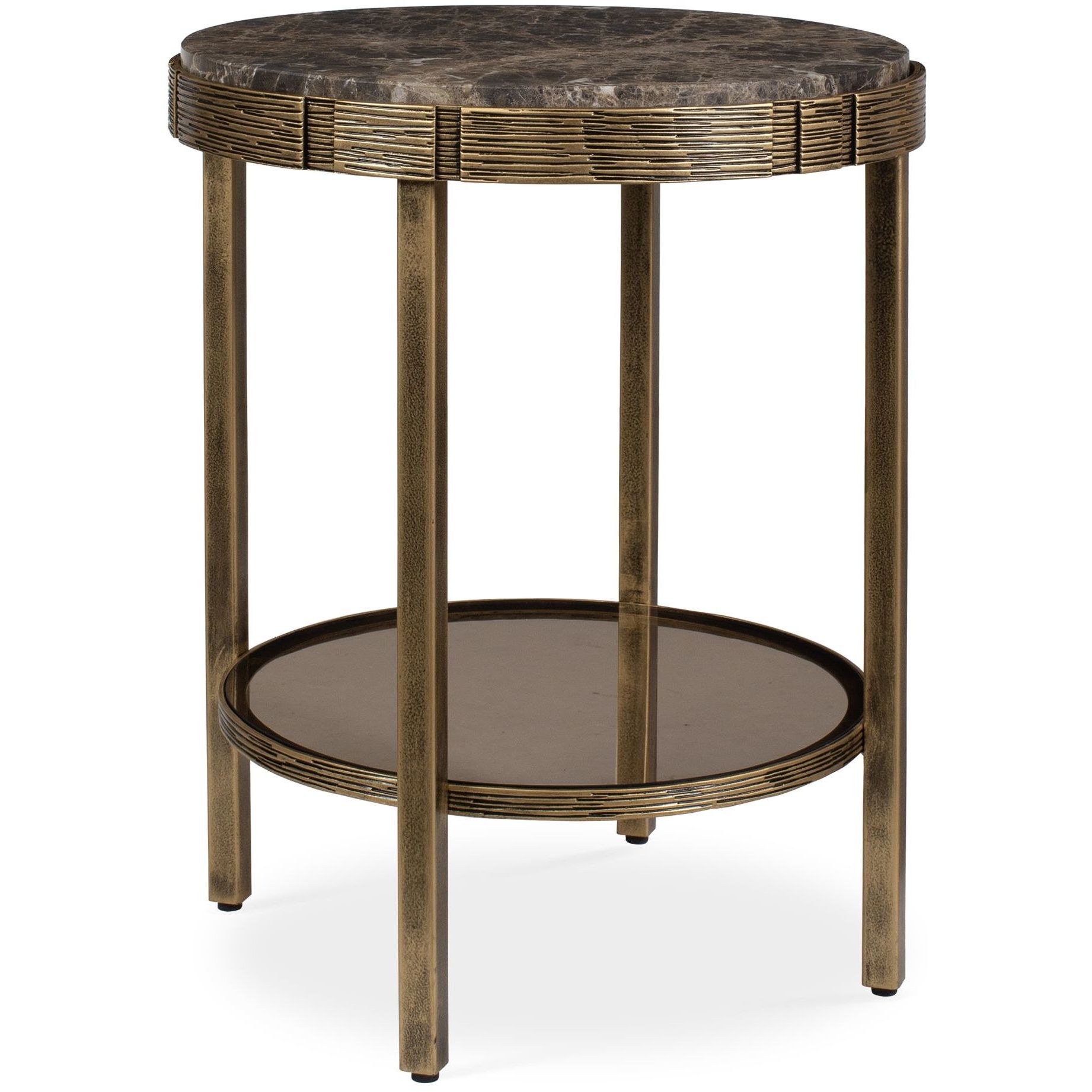 Cusano 20.25 X 16.25 inch Brown marble and Antique Brass Accent Table