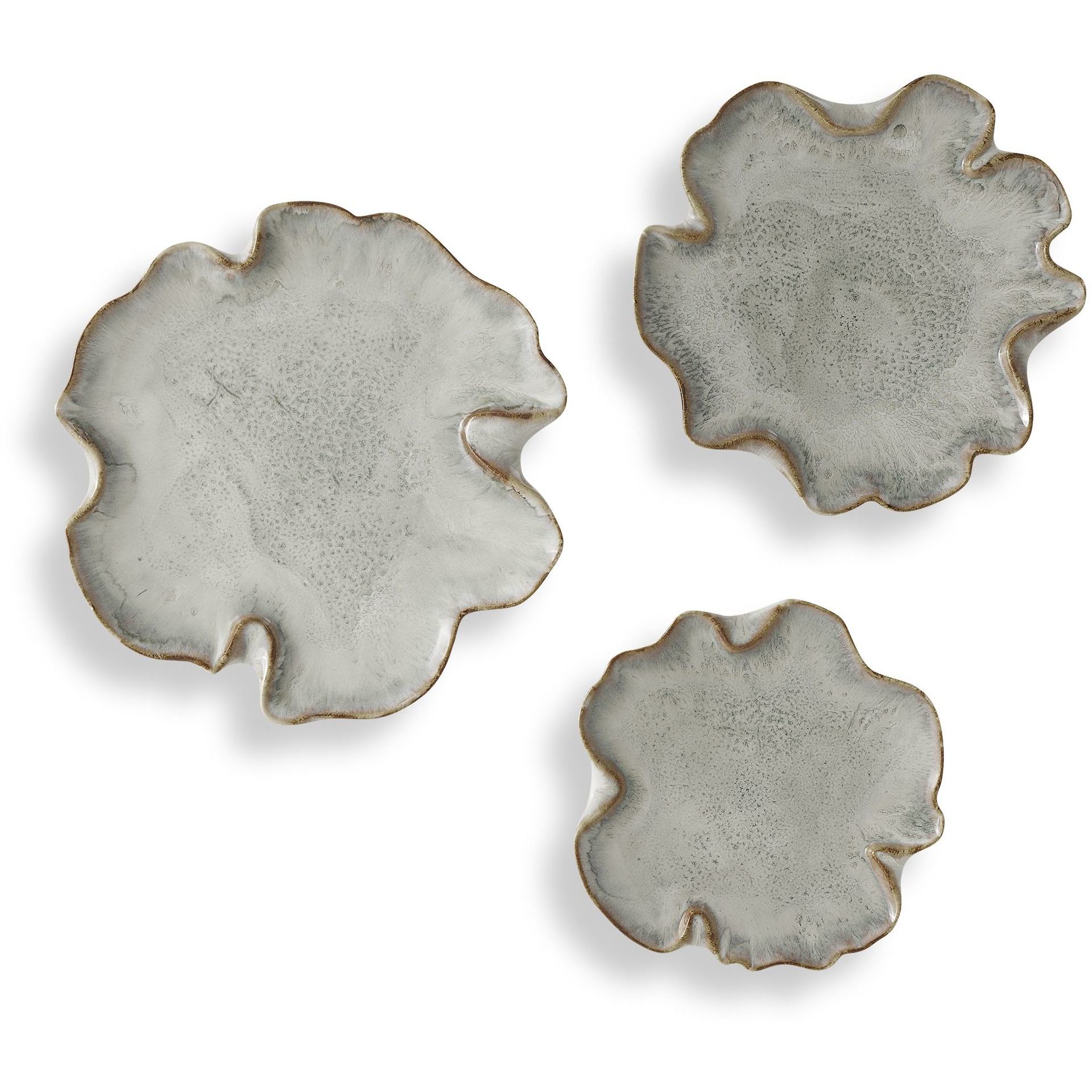Selene Mottled Gray Glaze With Warm Caramel Edging Wall Decor, Set of 3