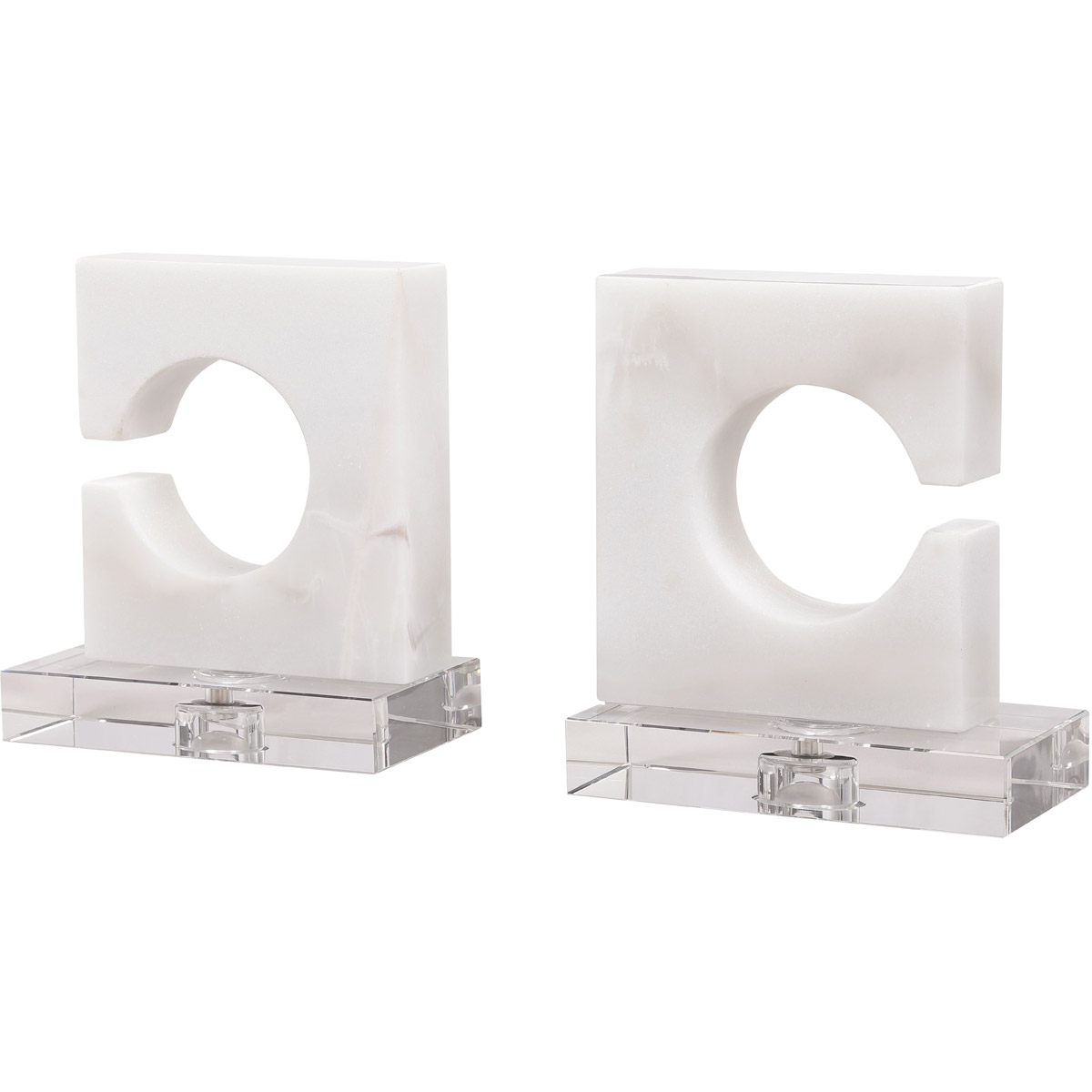 Clarin 7 inch White and Gray Marble with Crystal Bookends, Set of 2