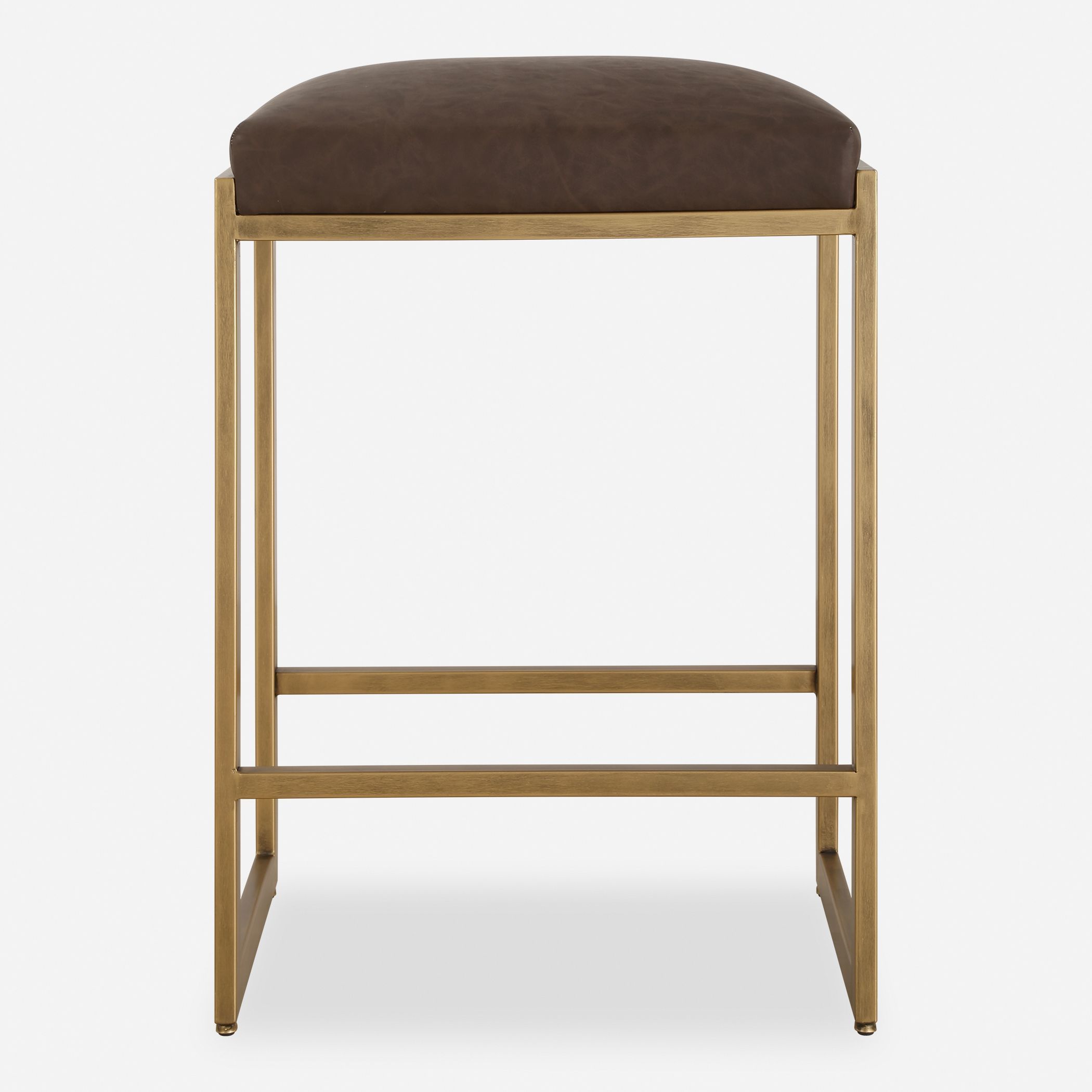 Atticus 25.75 inch Antique Brushed Brass with Cocoa Faux Leather Counter Stool