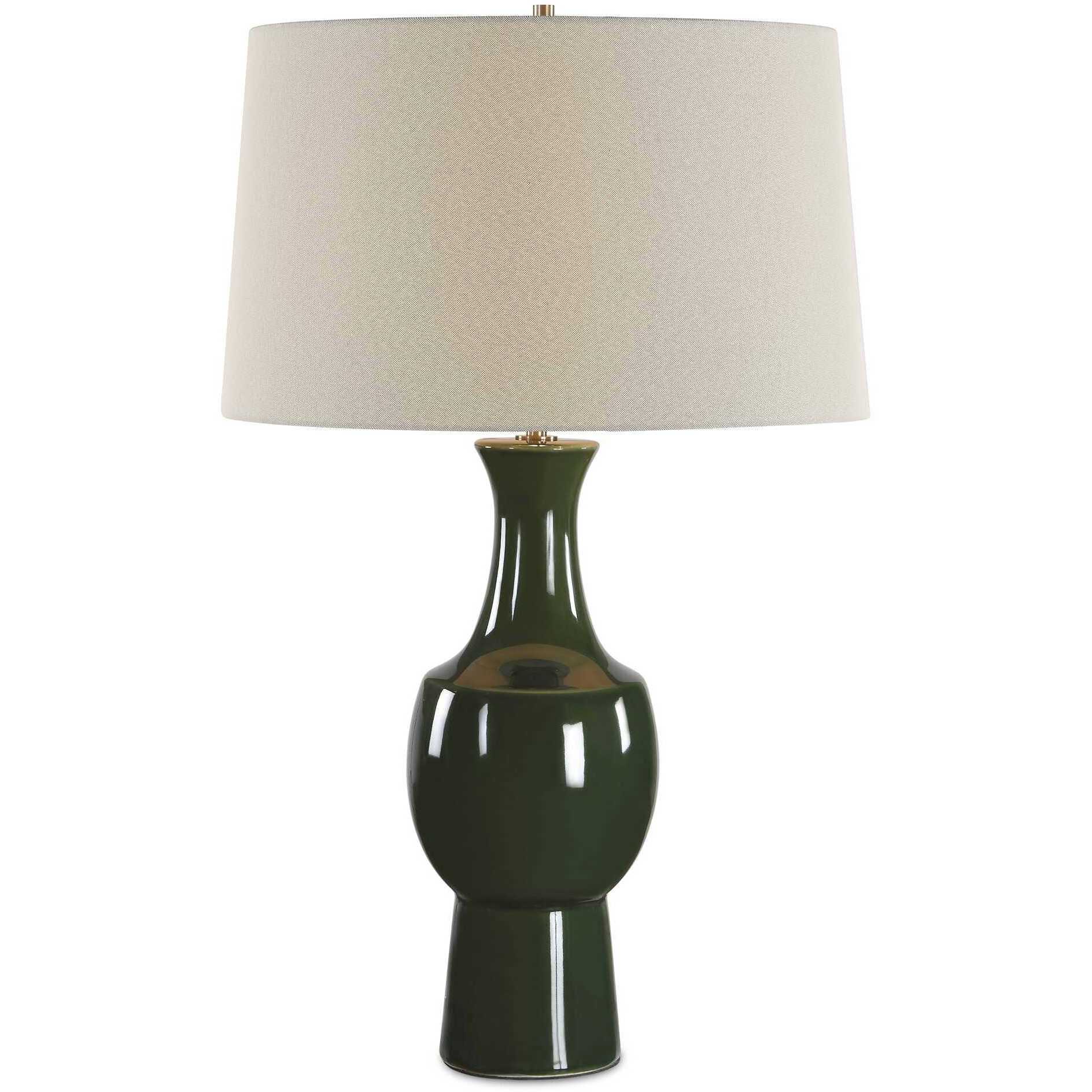 Tennille 31 inch 150 watt Deep Green Glaze and Antique Brass Table Lamp Portable Light