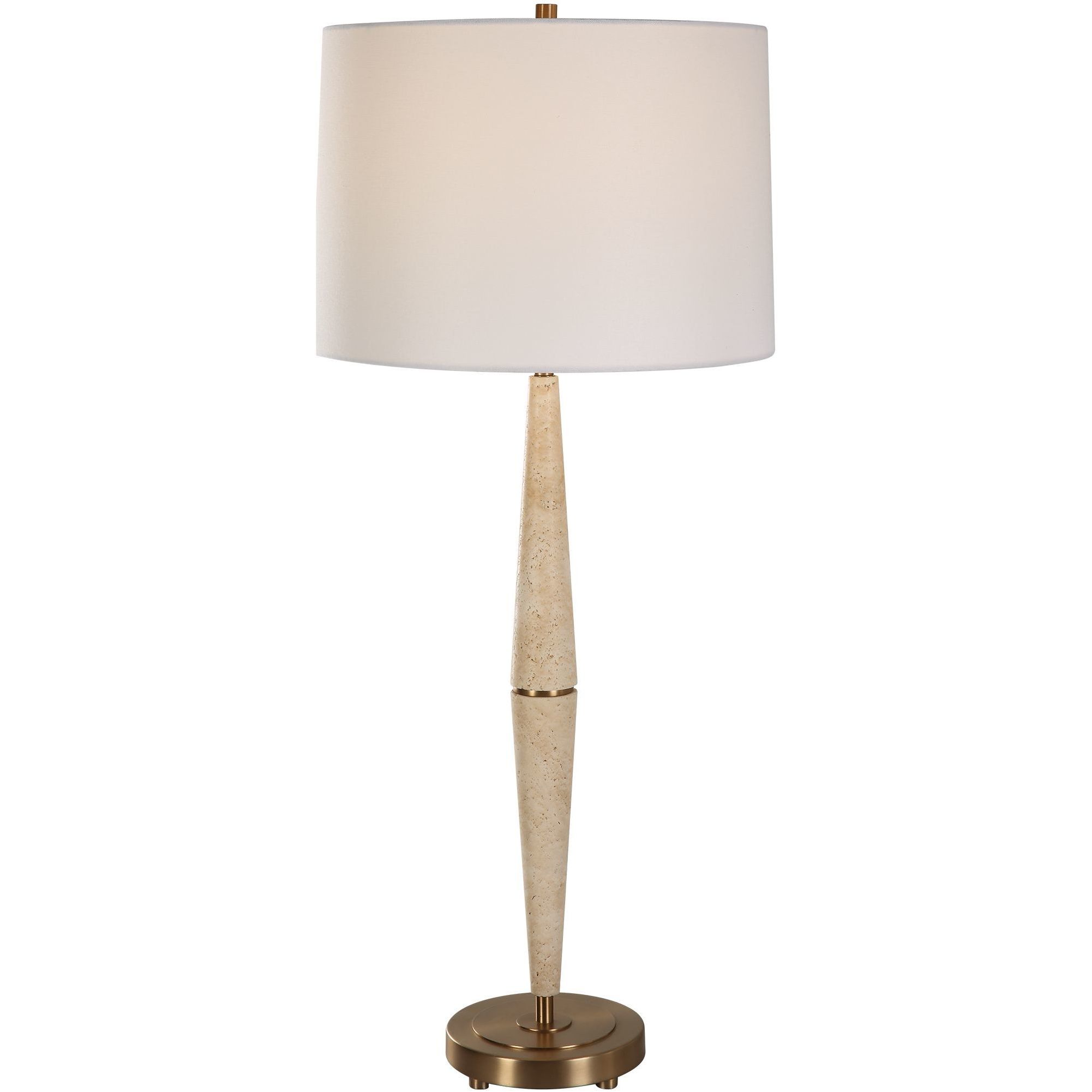 Palu 37.5 inch 150.00 watt Light Beige Travertine and Plated Brushed Brass Table Lamp Portable Light
