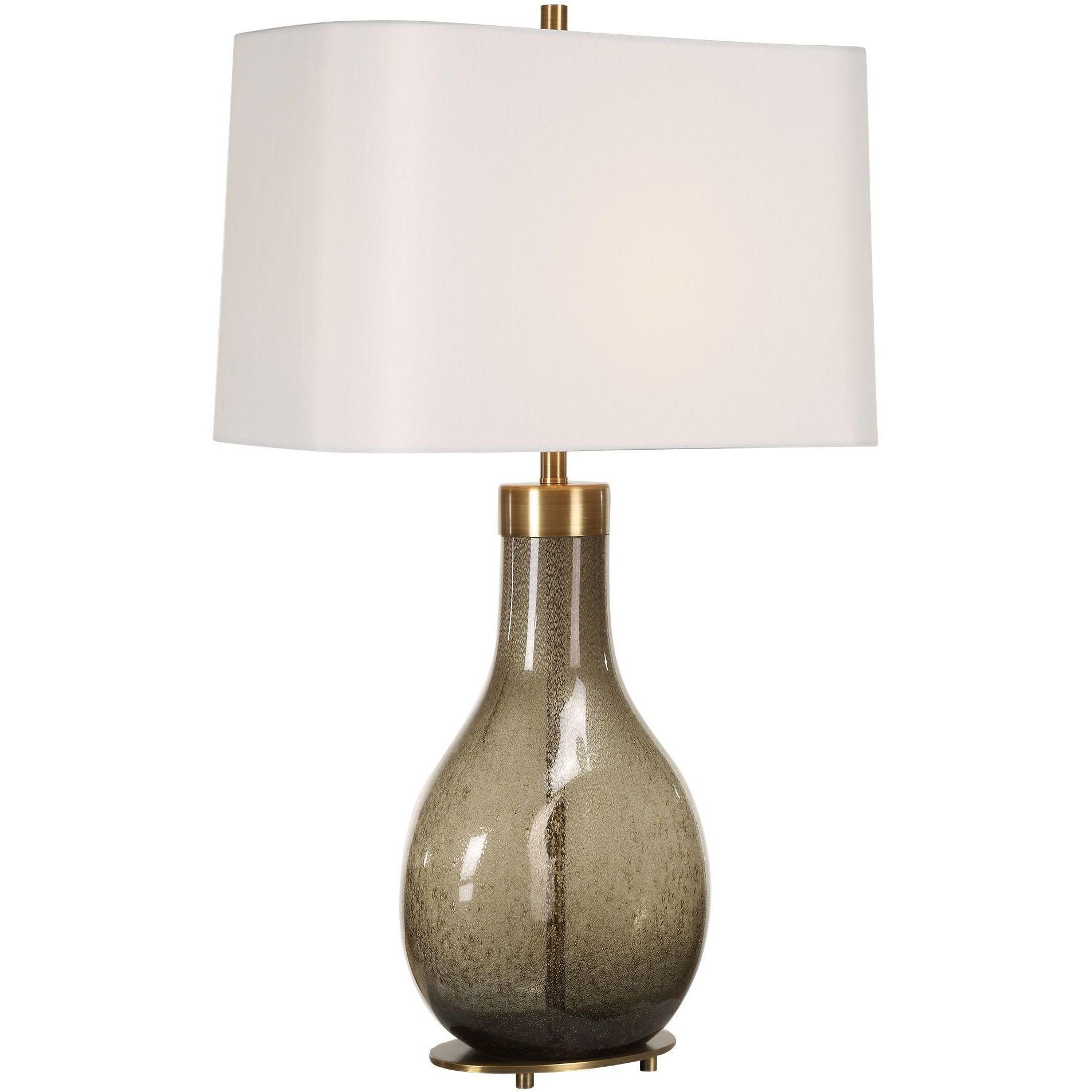 Shyla 29.25 inch 150 watt Dark Moss Seeded Glass and Plated Brushed Brass Table Lamp Portable Light