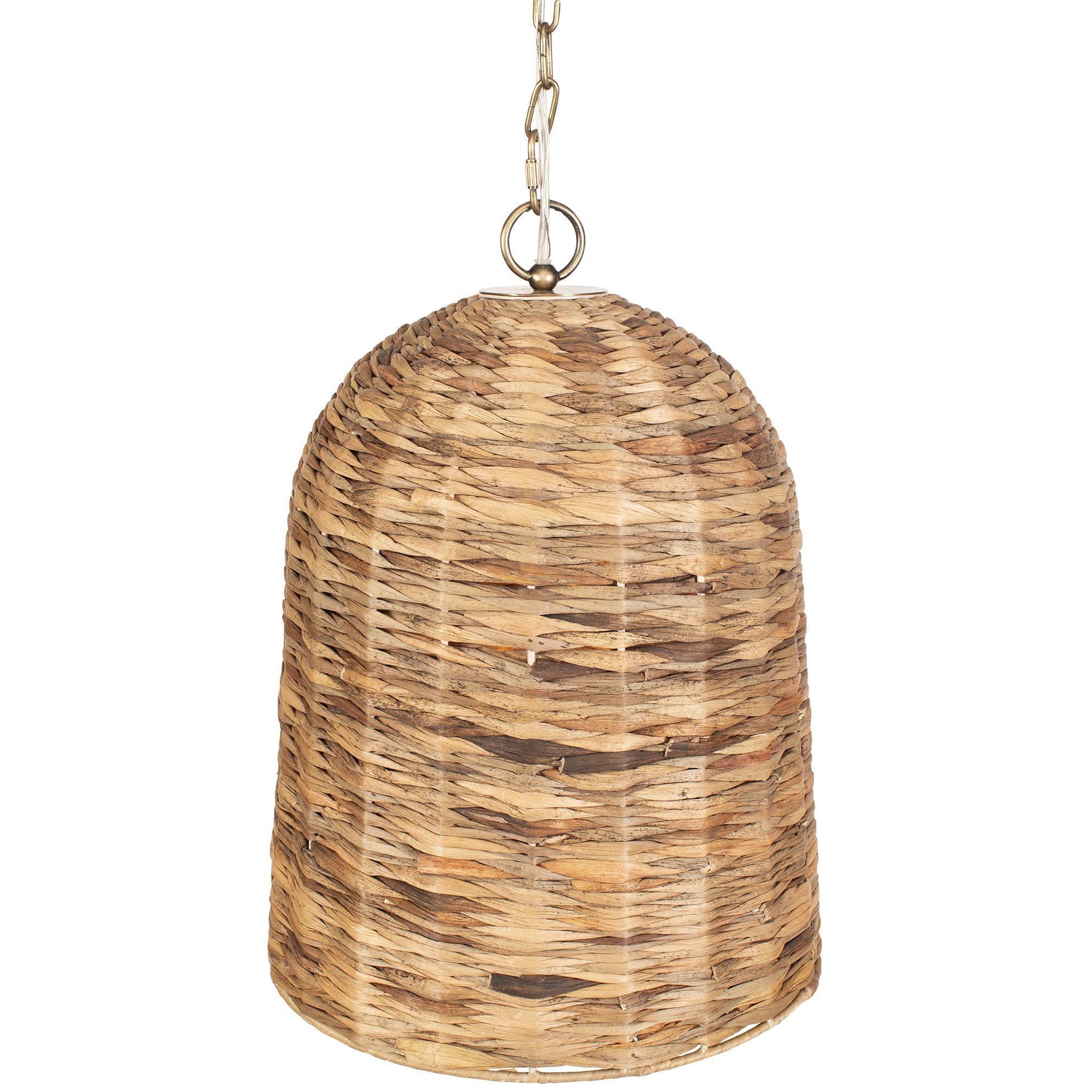 Rotorua 1 Light 13.75 inch Antique Brass and Natural Woven Sea Grass Pendant Ceiling Light