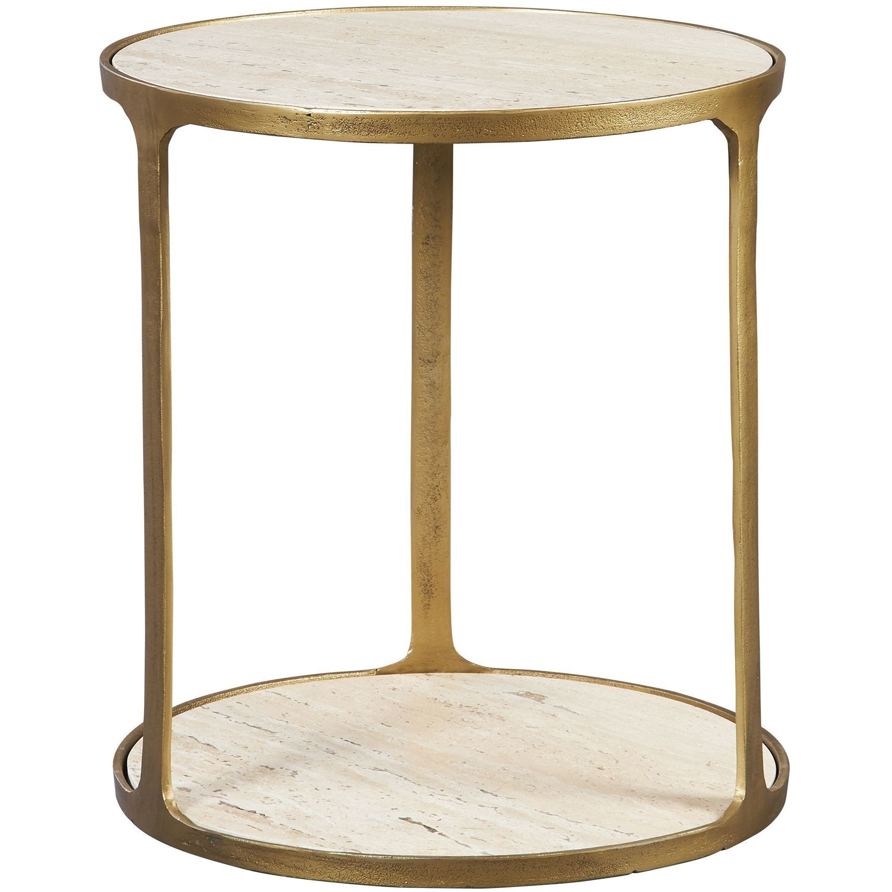 Clench 23.25 X 21.25 inch Antique Brass and Beige Travertine Side Table