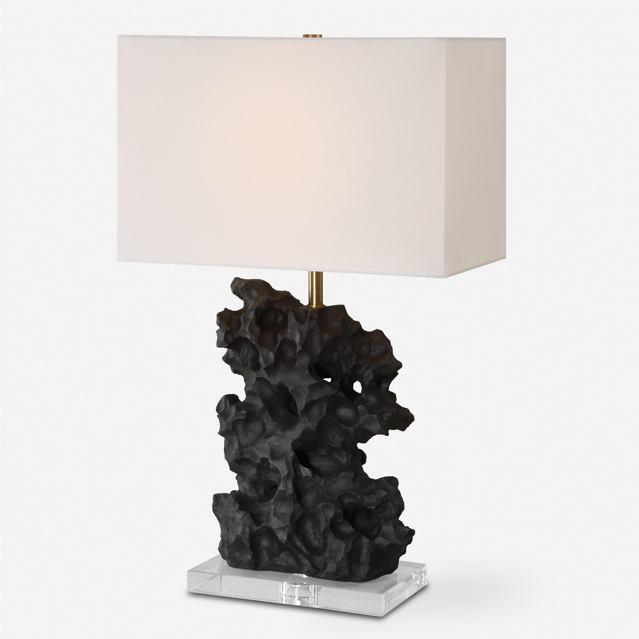 Basalt 27.25 inch 150.00 watt Black Stone with Antique Brass and Crystal Table Lamp Portable Light