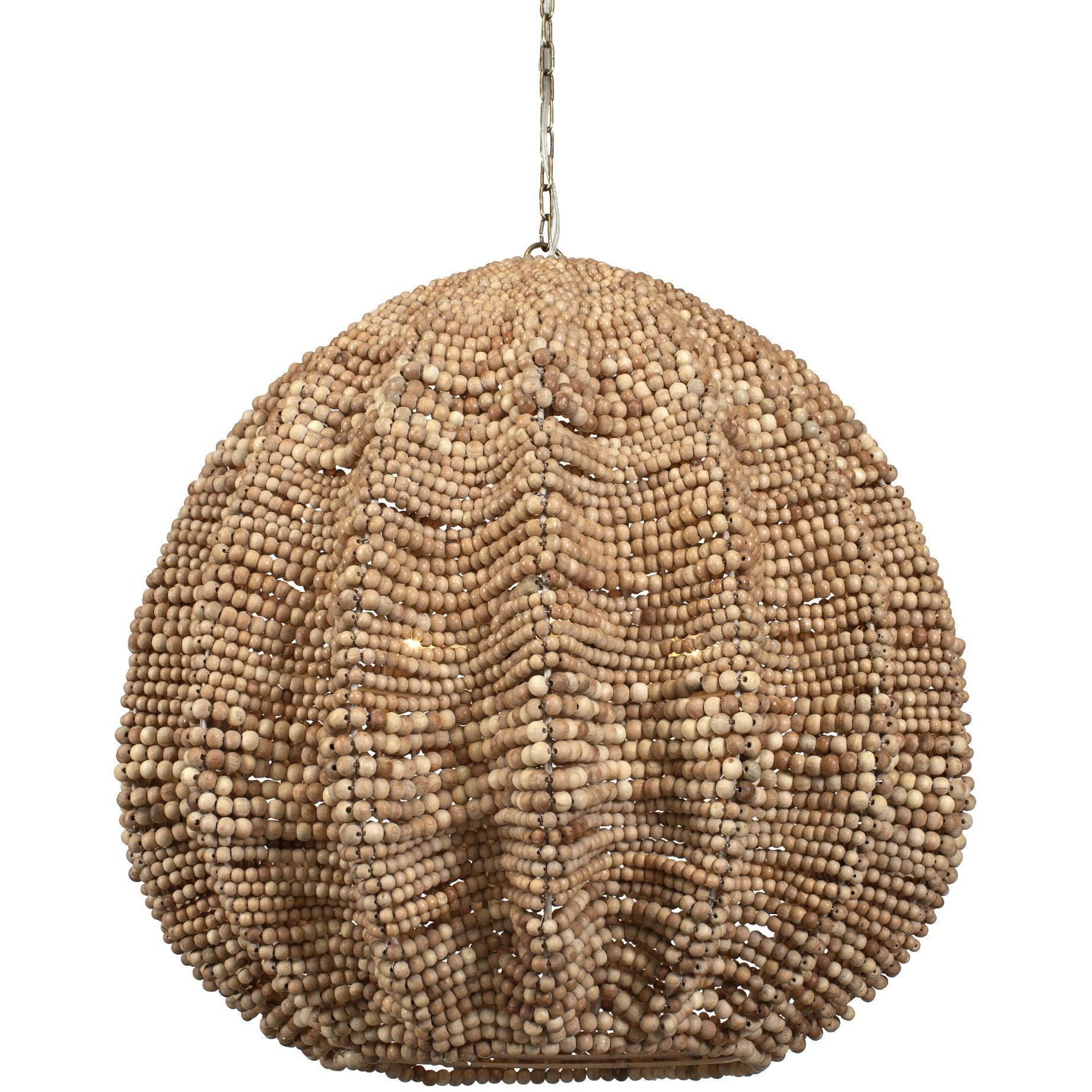 Kauri 5 Light 29.5 inch Natural Wooden Beads and Antique Brass Pendant Ceiling Light