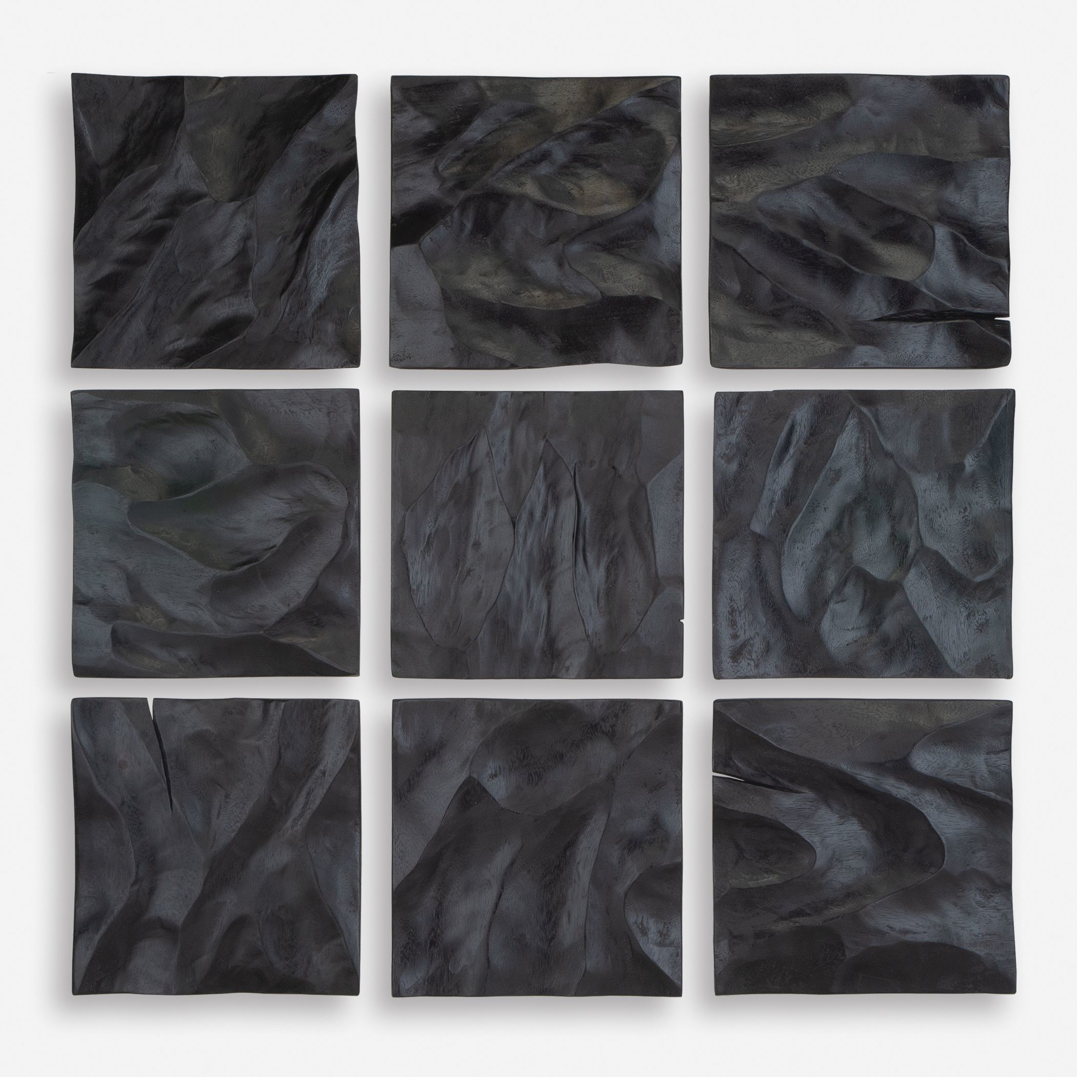 Malosi Matte Black Wood Wall Decor, Set of 9