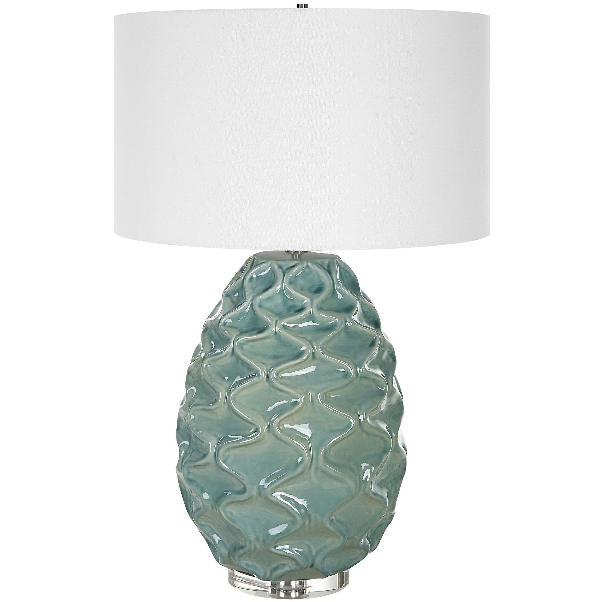 Laced Up 32.25 inch 150 watt Sea Foam Gloss Glaze and Crystal Table Lamp Portable Light