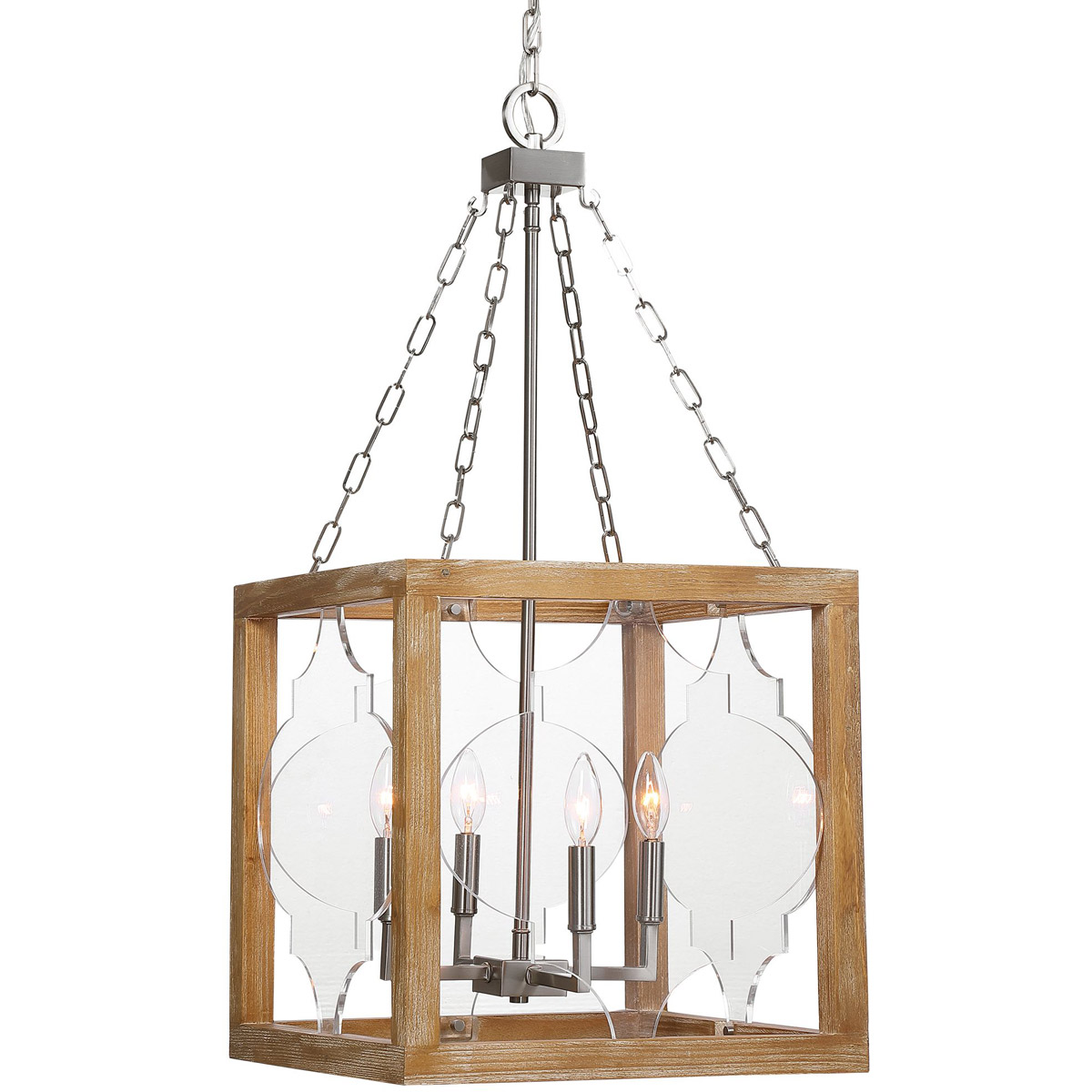 Perspex 4 Light 16 inch Brushed Nickel Lantern Pendant Ceiling Light