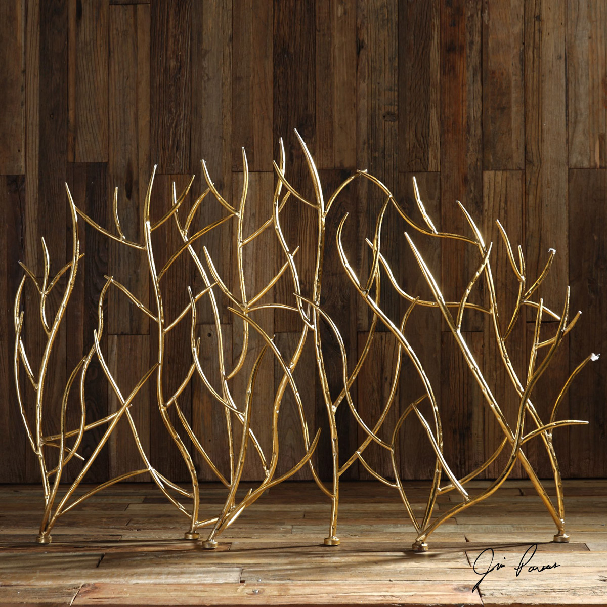 Gold Branches 48.43 inch Bright Gold Leaf Fireplace Screen